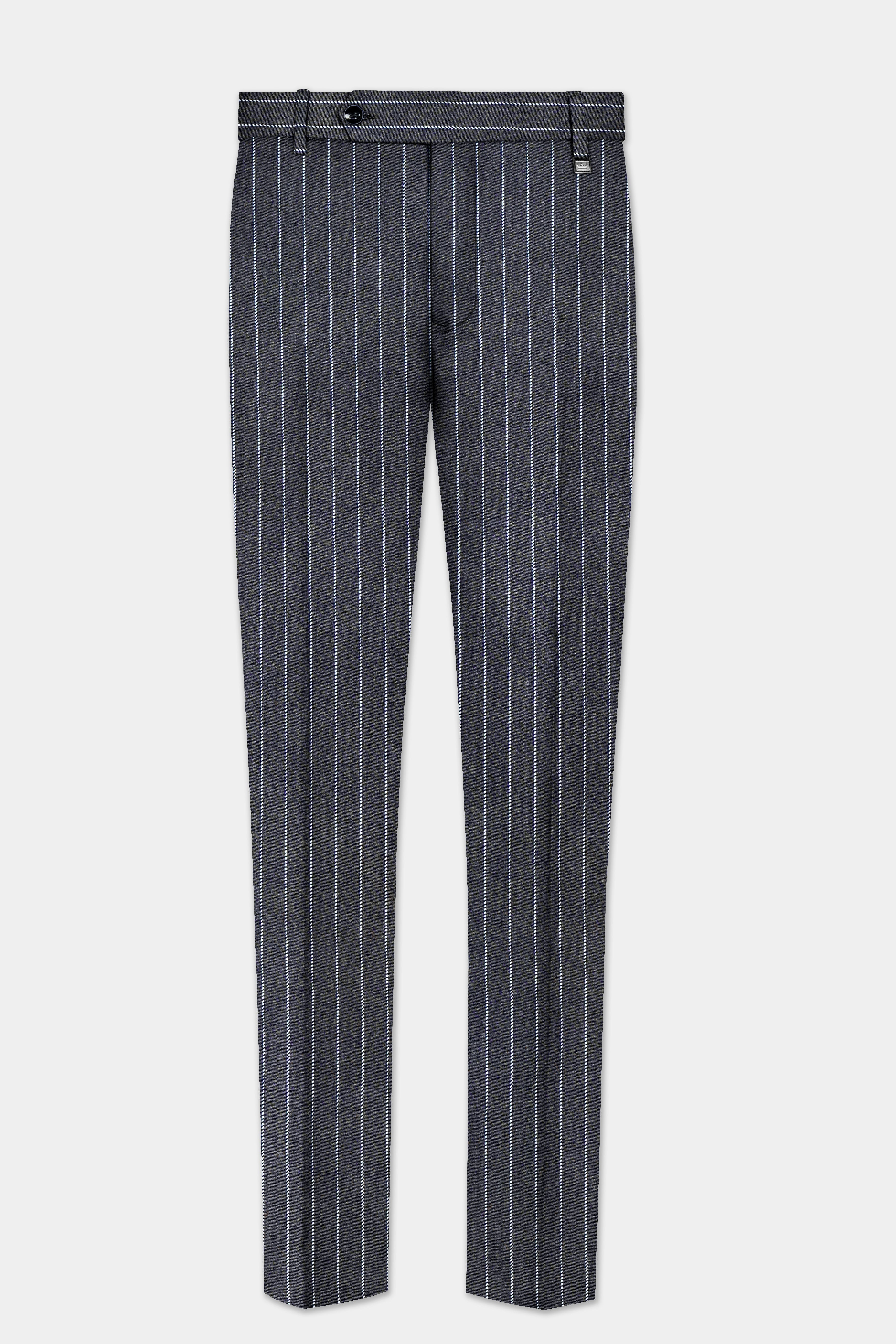 Piano Gray Striped Wool Blend Stretchable Waistband Pant