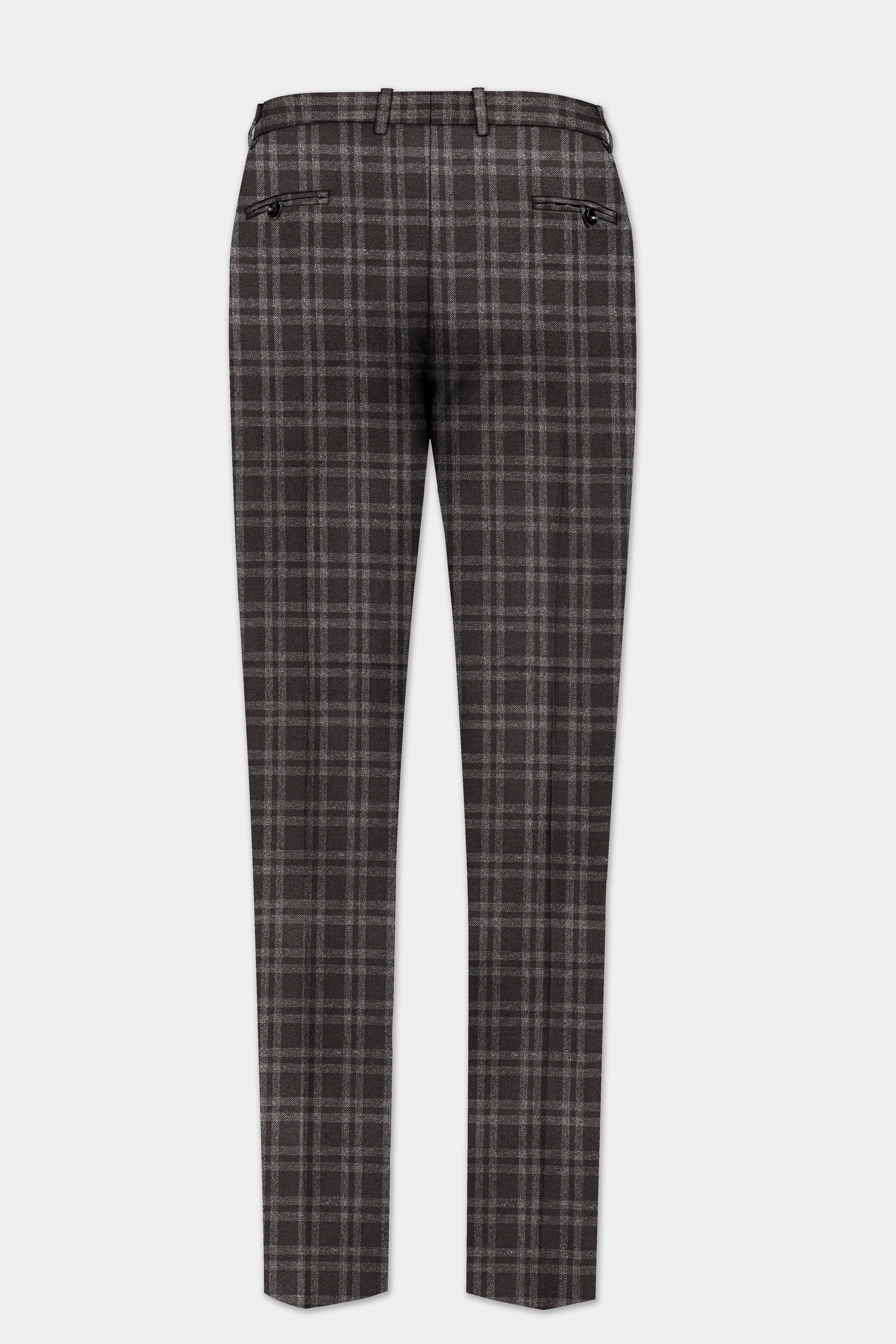 Espresso Brown Plaid Wool Blend Stretchable Waistband Pant