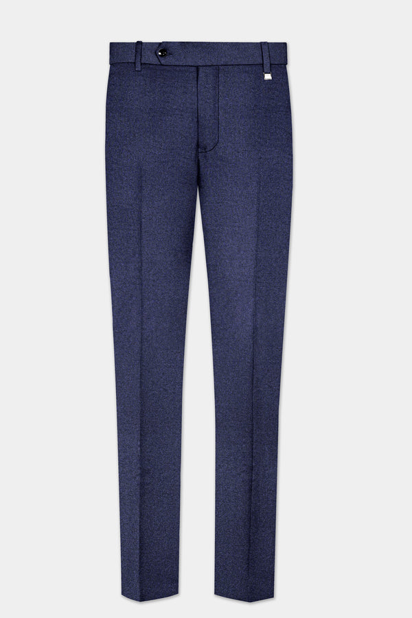 Thunder Blue Solid Wool Blend Stretchable Waistband Pant