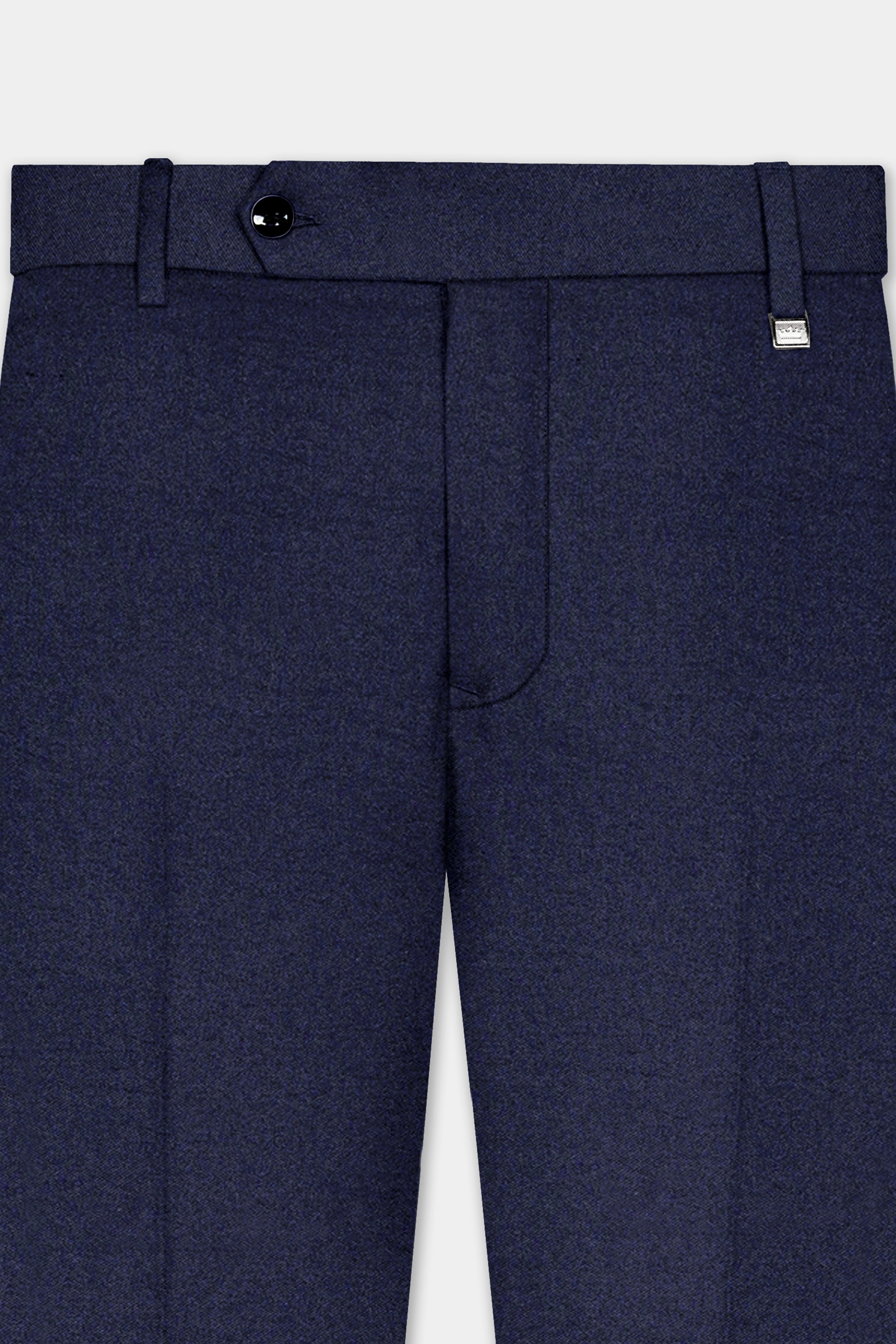 Thunder Blue Solid Wool Blend Stretchable Waistband Pant