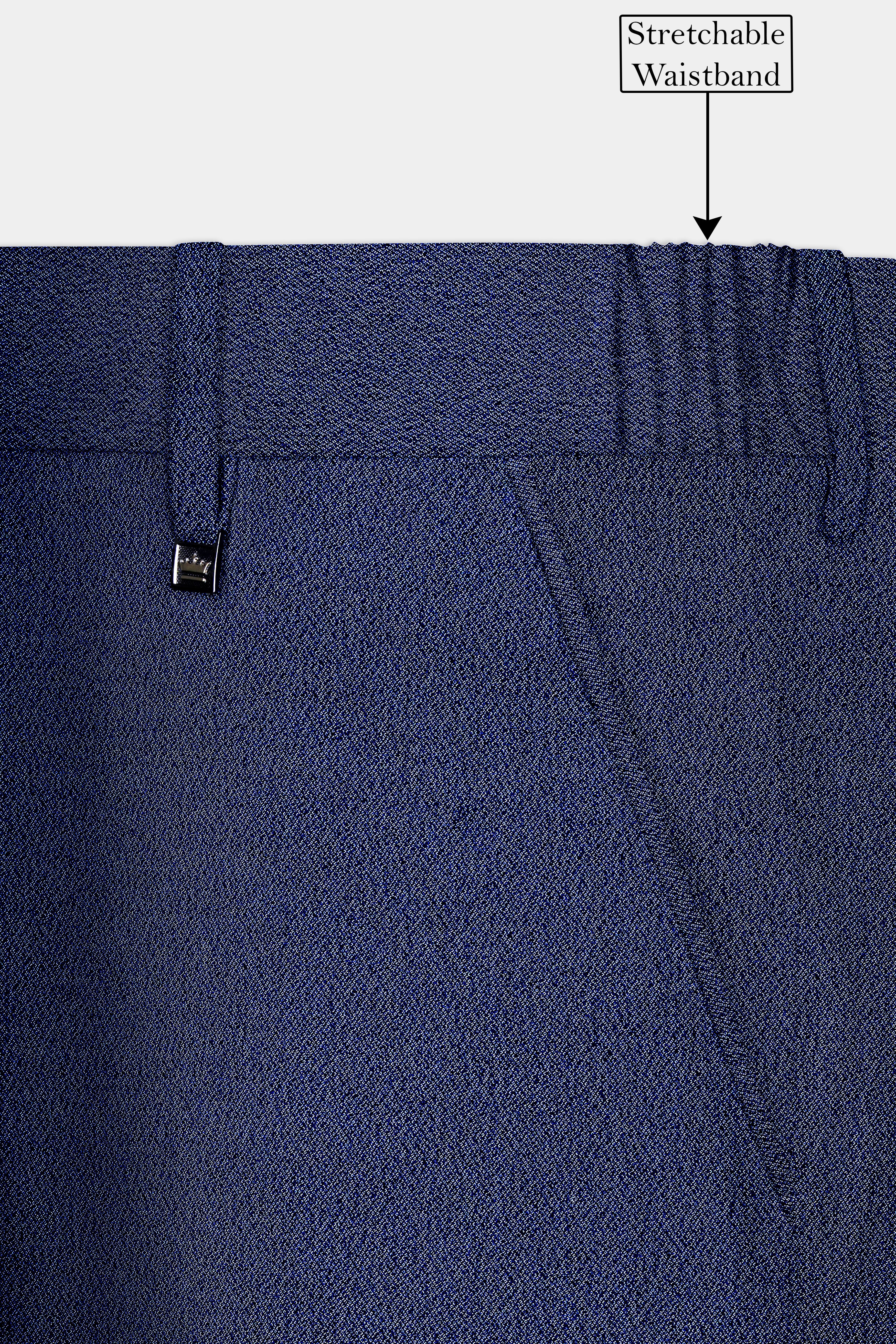 Ebony Clay Blue Textured Cotton Stretchable Waistband Pant