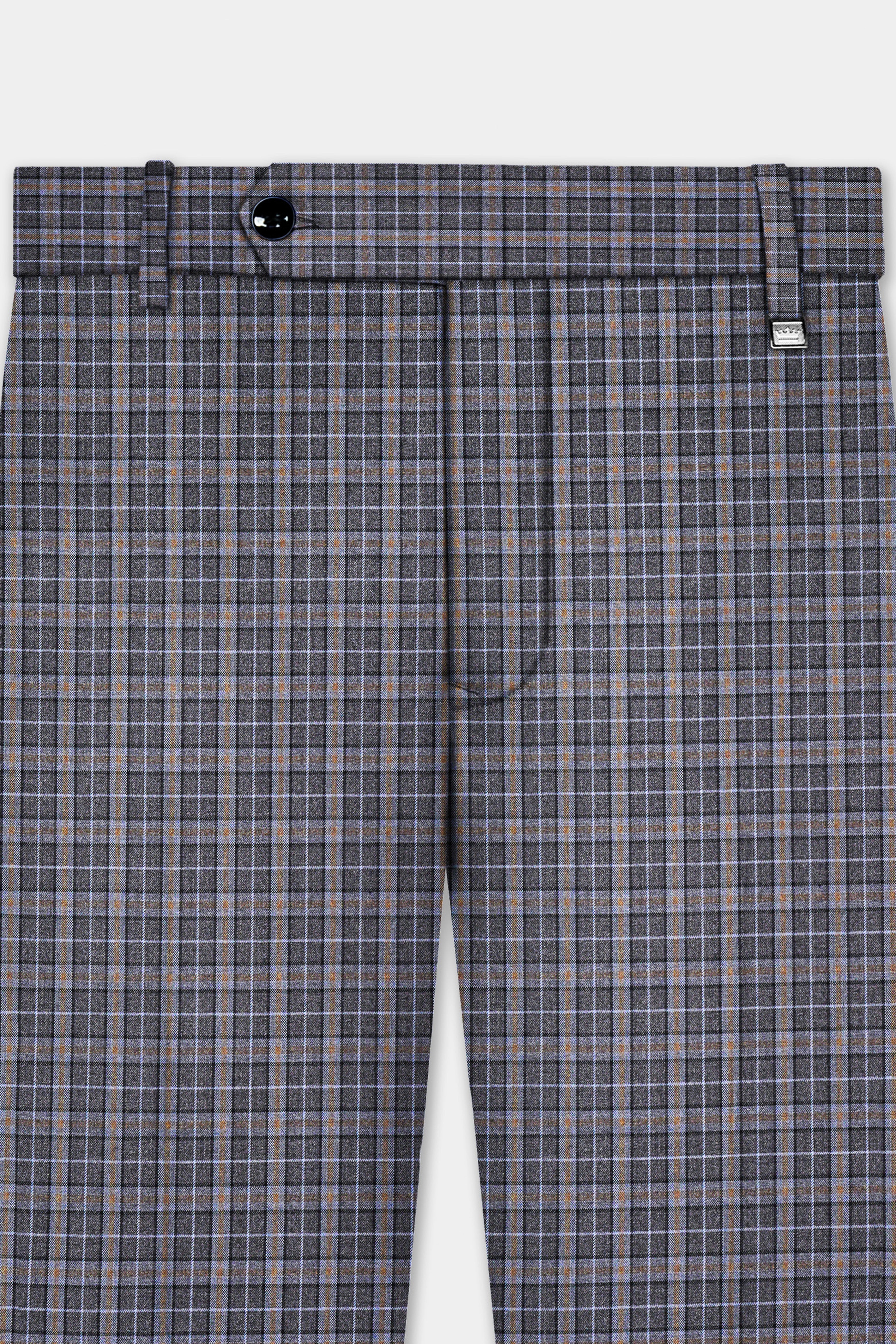 Smokey Gray Plaid Wool Blend Stretchable Waistband Pant