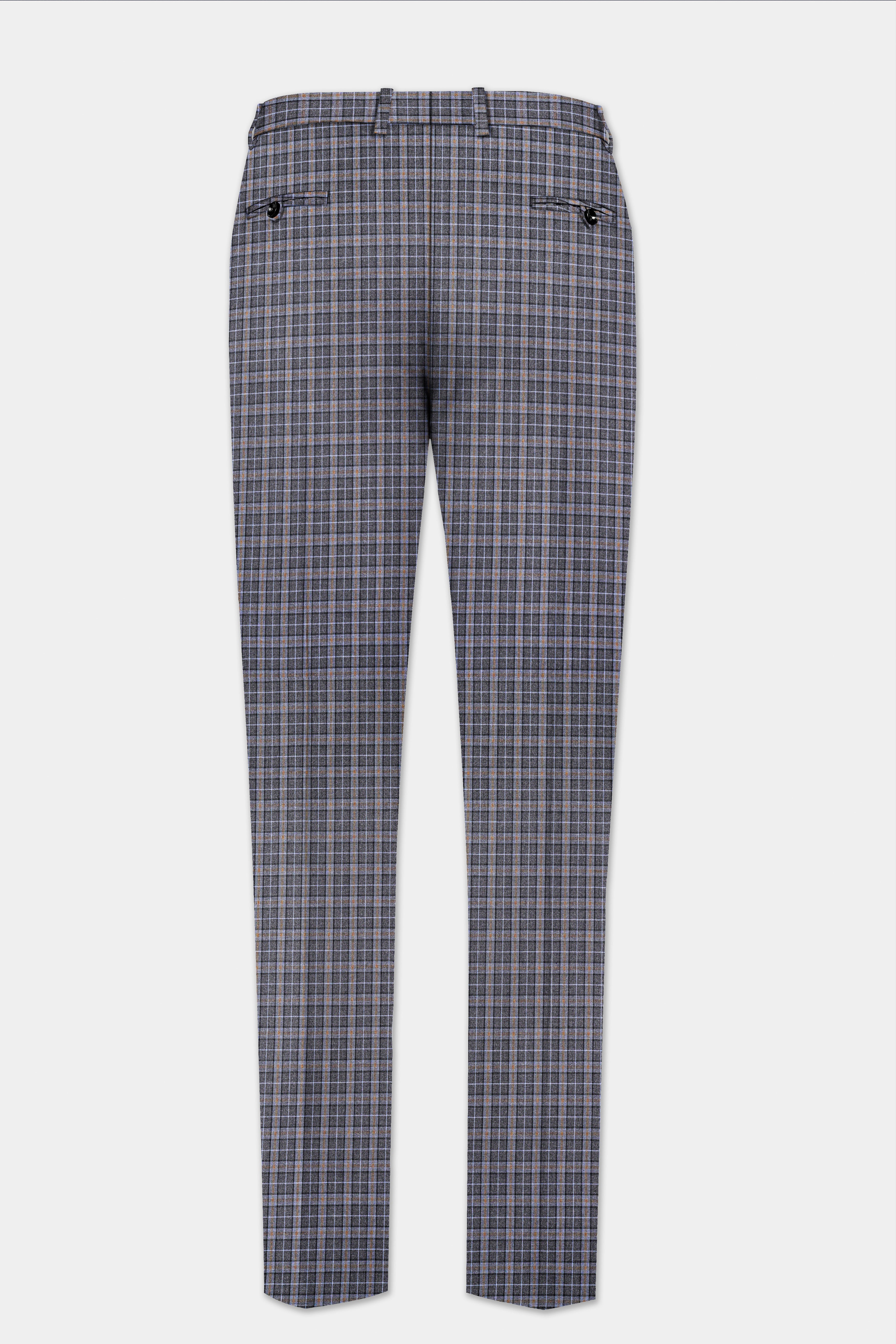 Smokey Gray Plaid Wool Blend Stretchable Waistband Pant