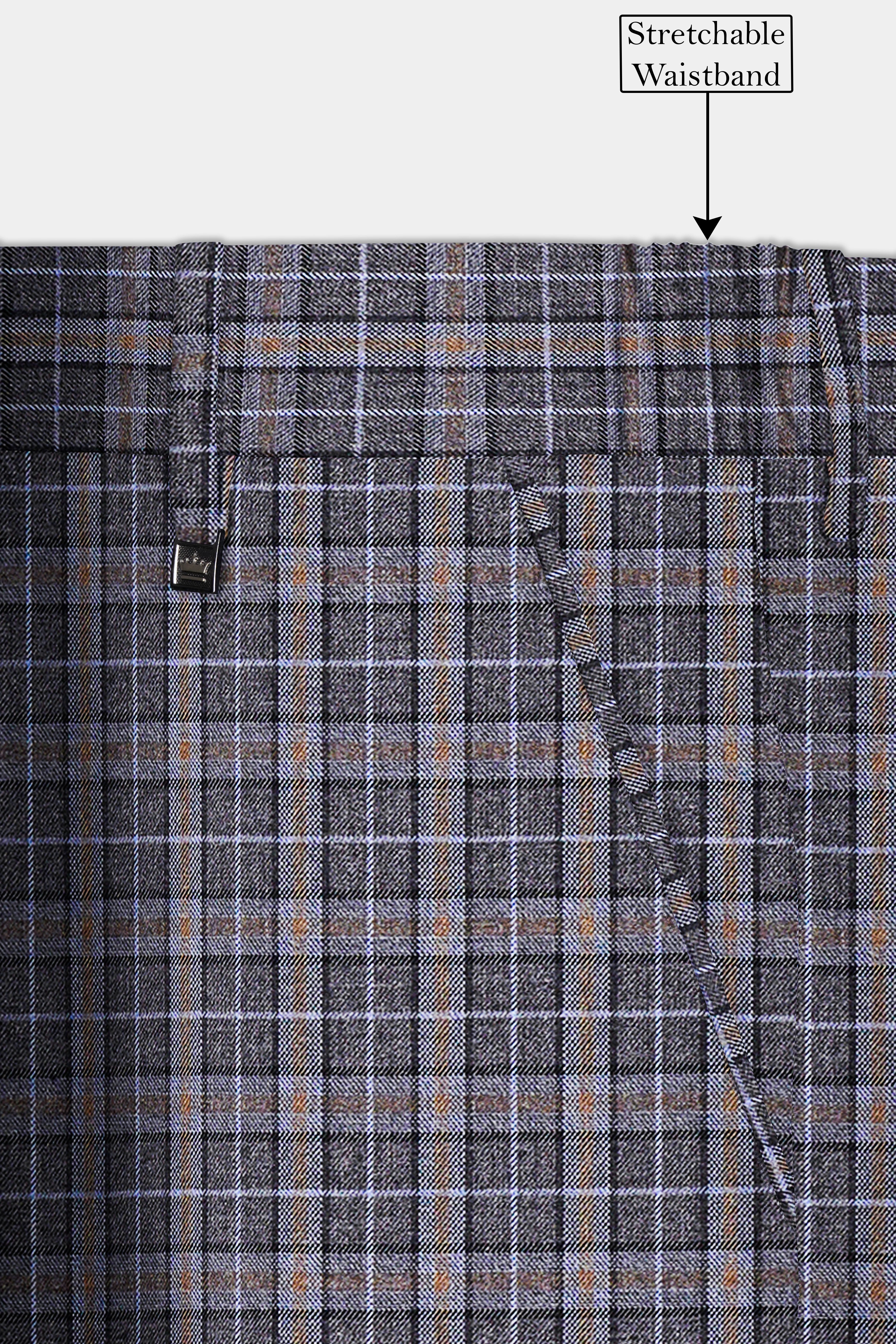 Smokey Gray Plaid Wool Blend Stretchable Waistband Pant