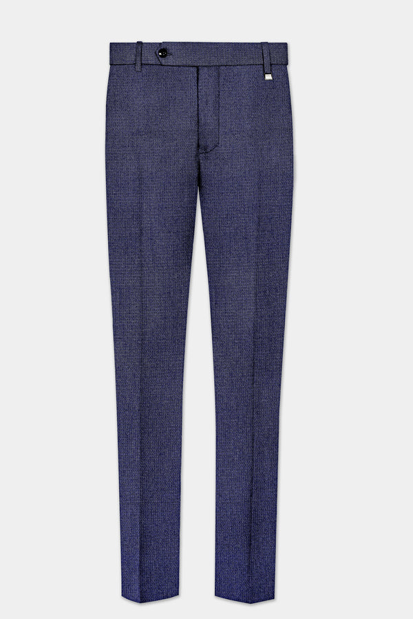 Big Stone Blue Textured Wool Blend Stretchable Waistband Pant