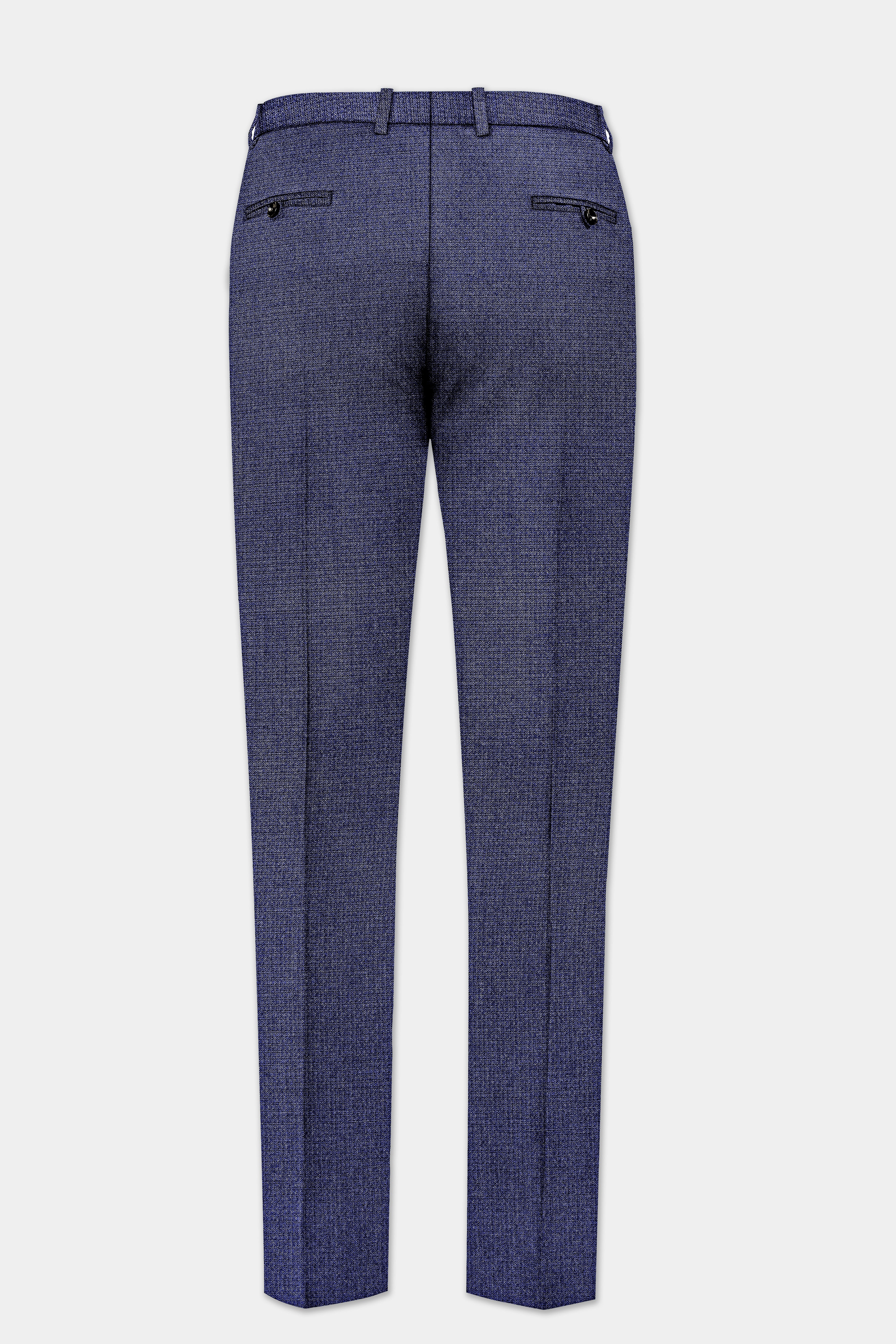 Big Stone Blue Textured Wool Blend Stretchable Waistband Pant