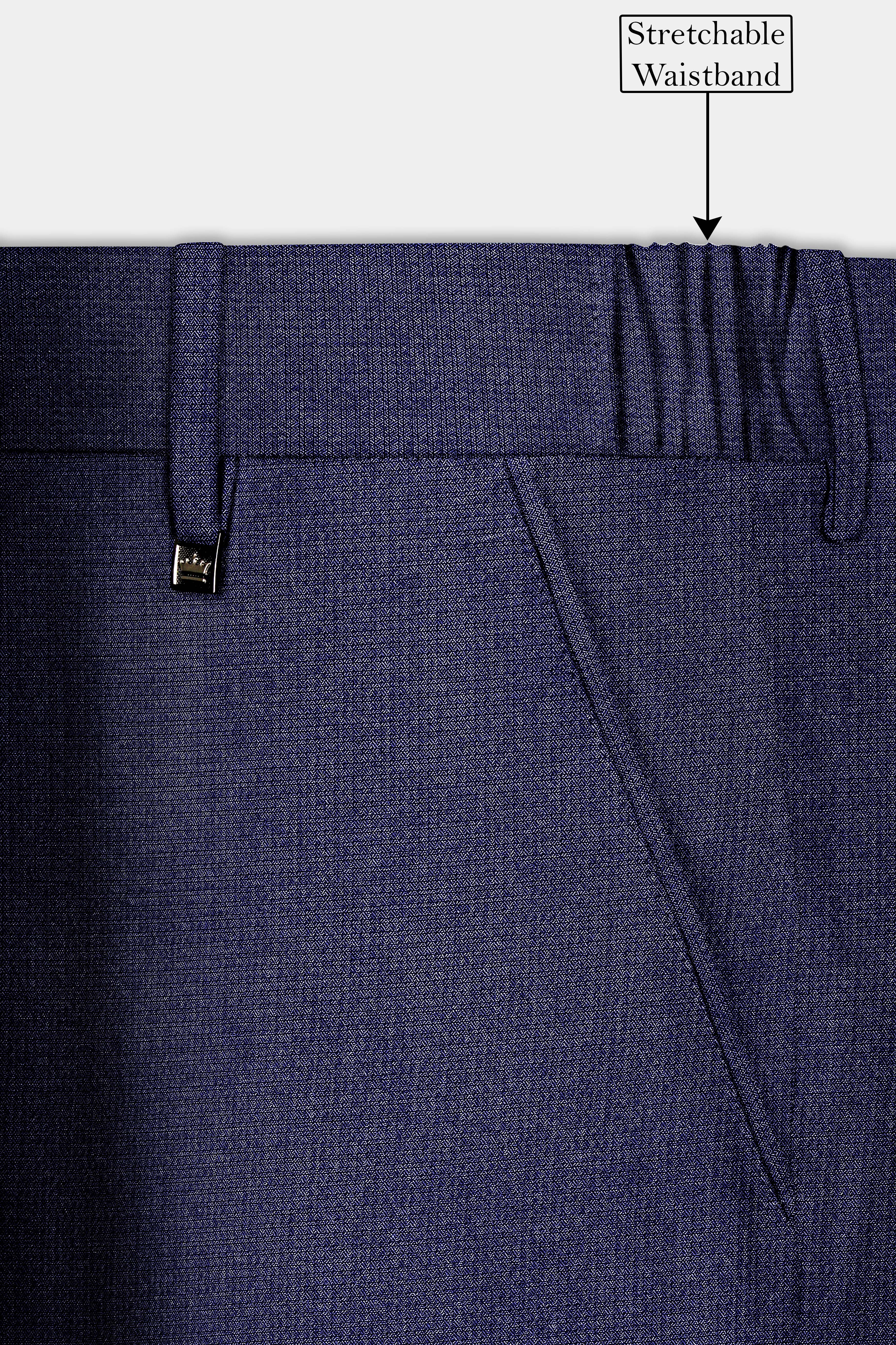 Big Stone Blue Textured Wool Blend Stretchable Waistband Pant