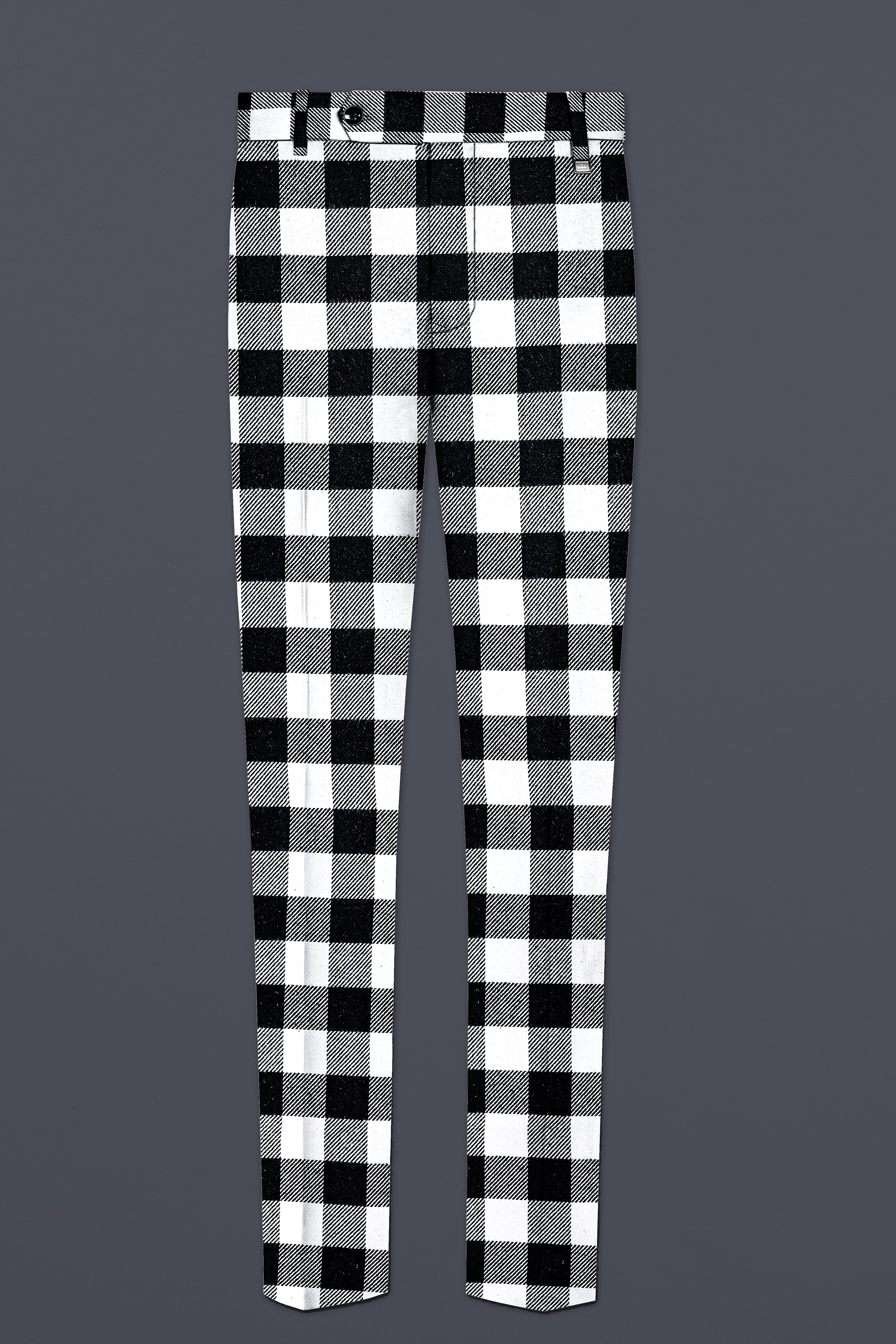 Bright White And Jade Black Checked Flannel Cotton Stretchable Waistband Pant