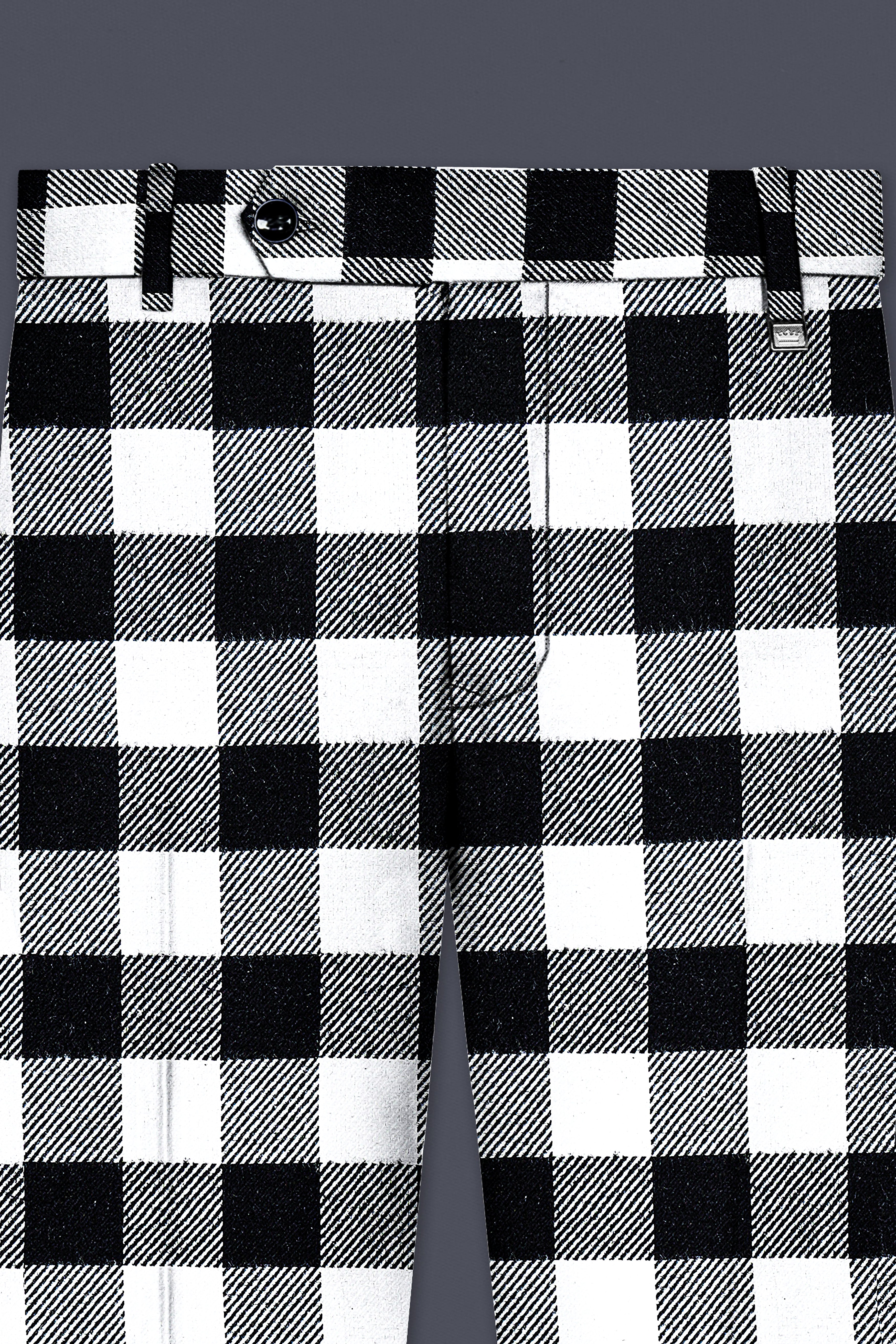 Bright White And Jade Black Checked Flannel Cotton Stretchable Waistband Pant