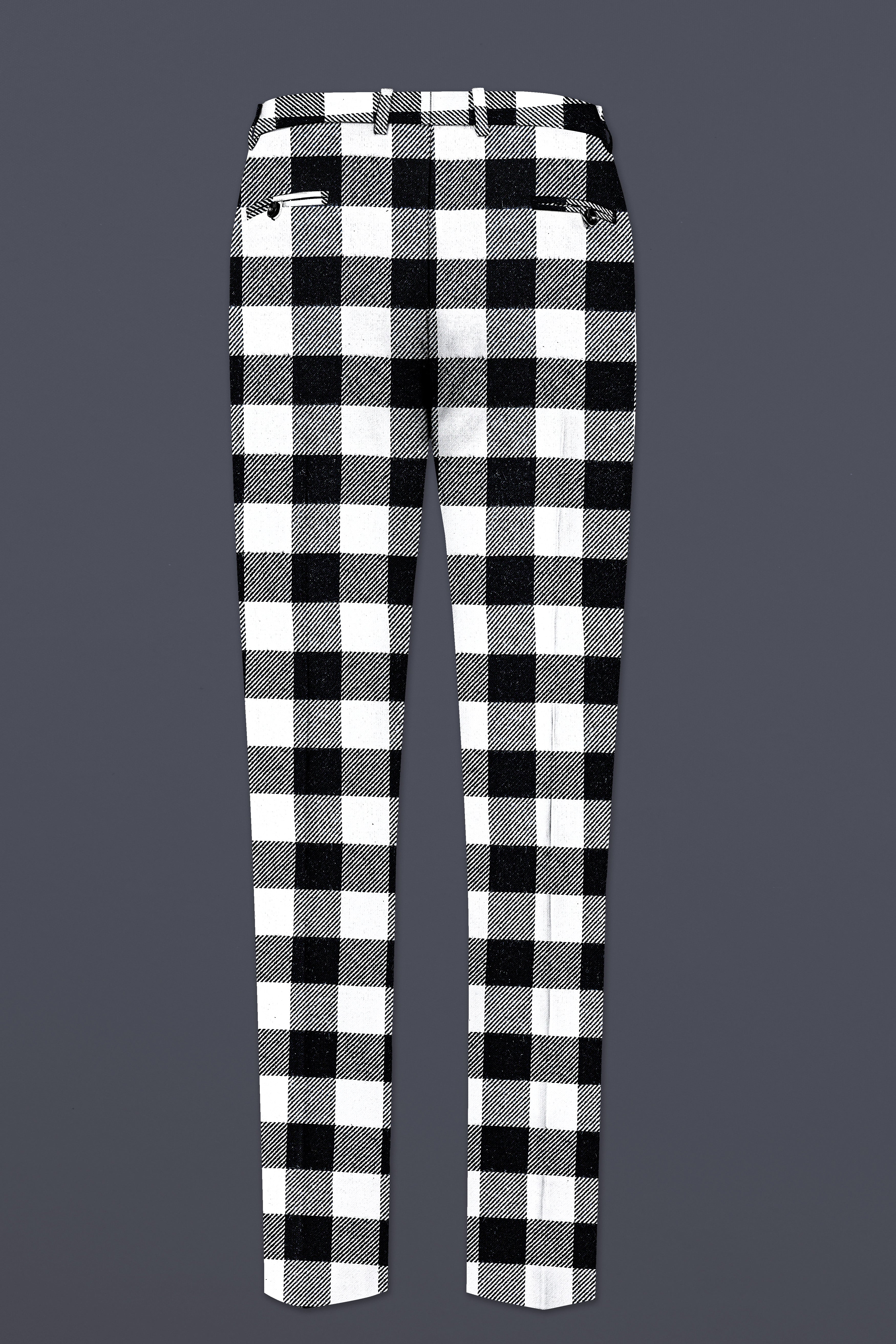 Bright White And Jade Black Checked Flannel Cotton Stretchable Waistband Pant