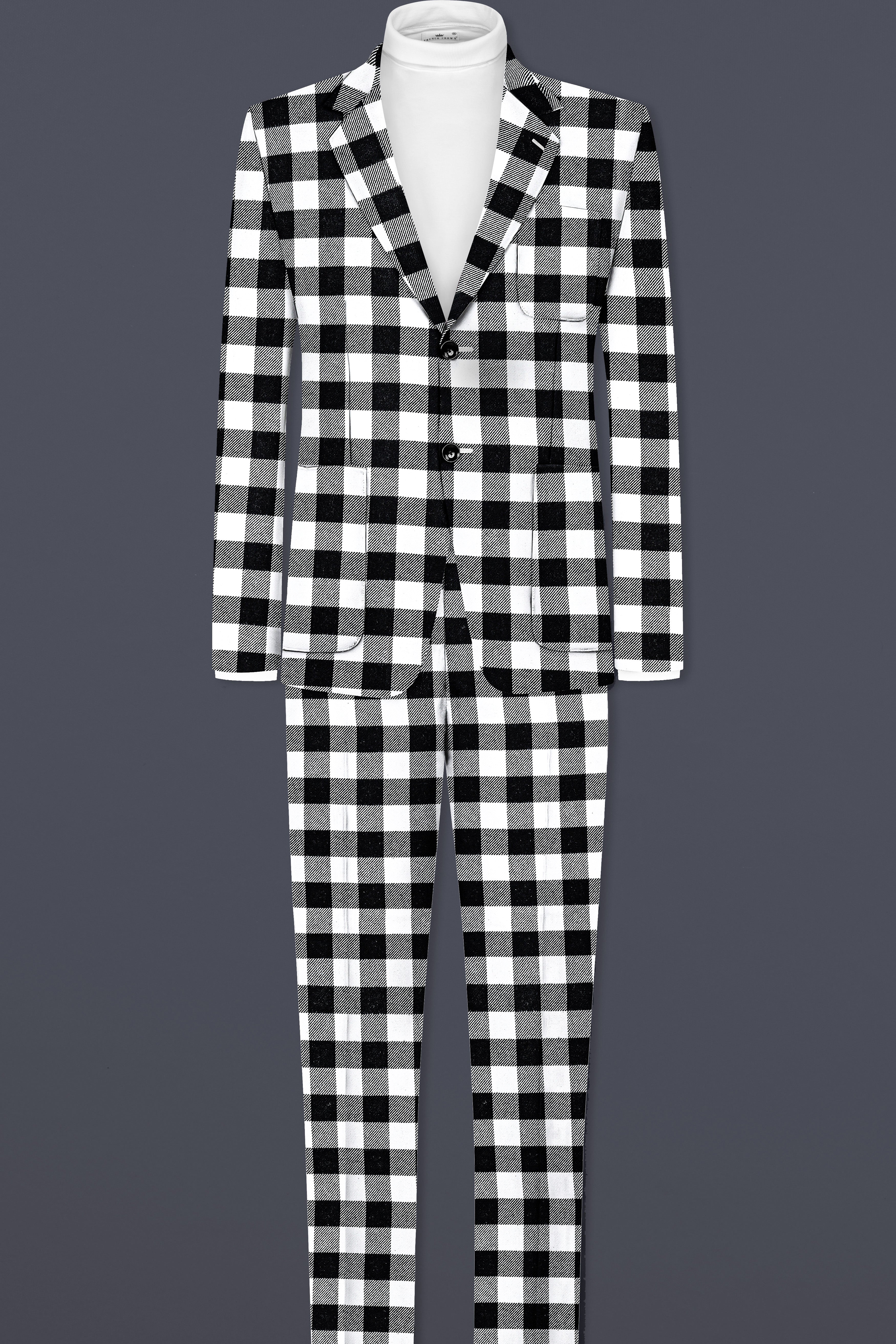 Bright White And Jade Black Checked Flannel Cotton Stretchable Waistband Pant