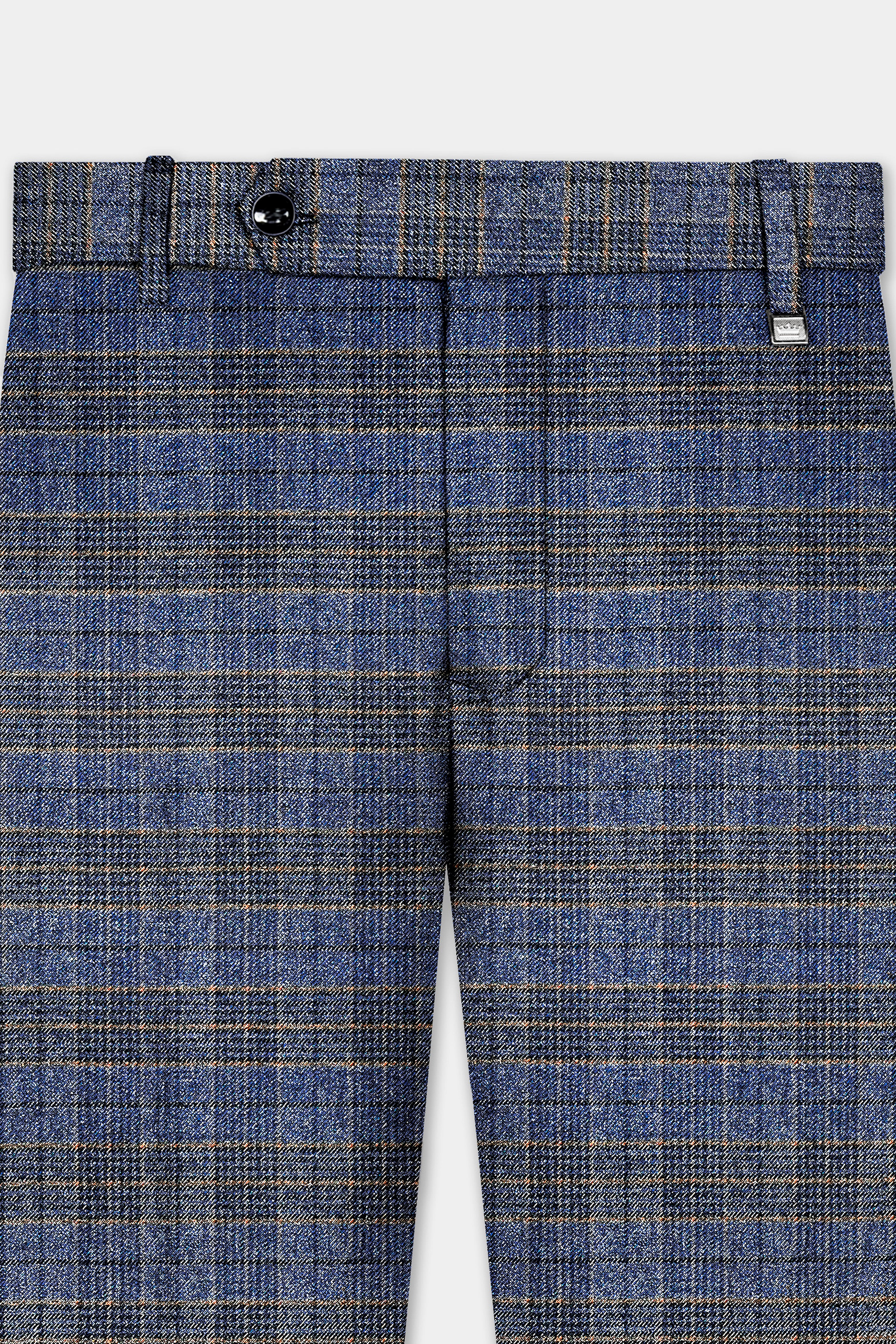 Dianne Blue Plaid Wool Blend Stretchable Waistband Pant