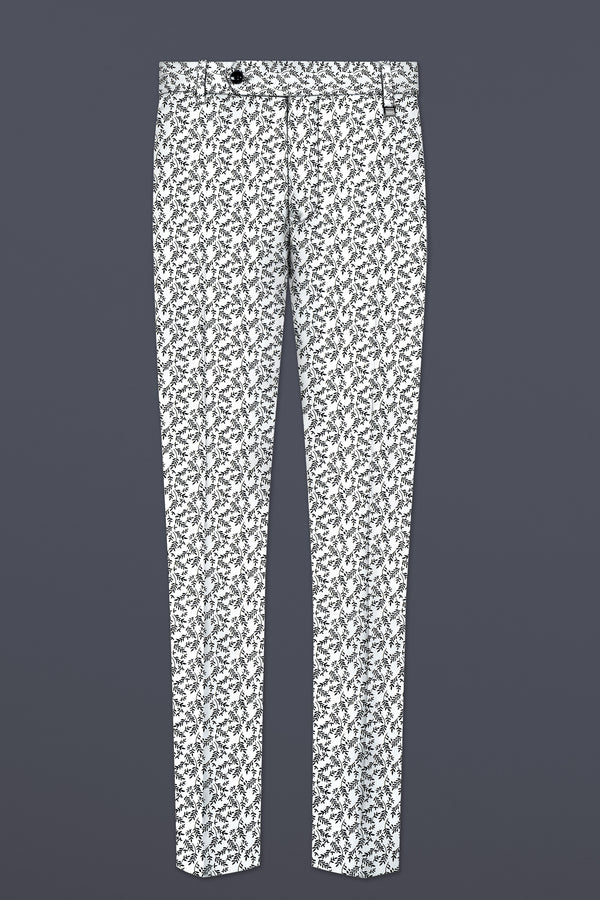 Bright White And jade Black Printed Cotton Stretchable Waistband Pant