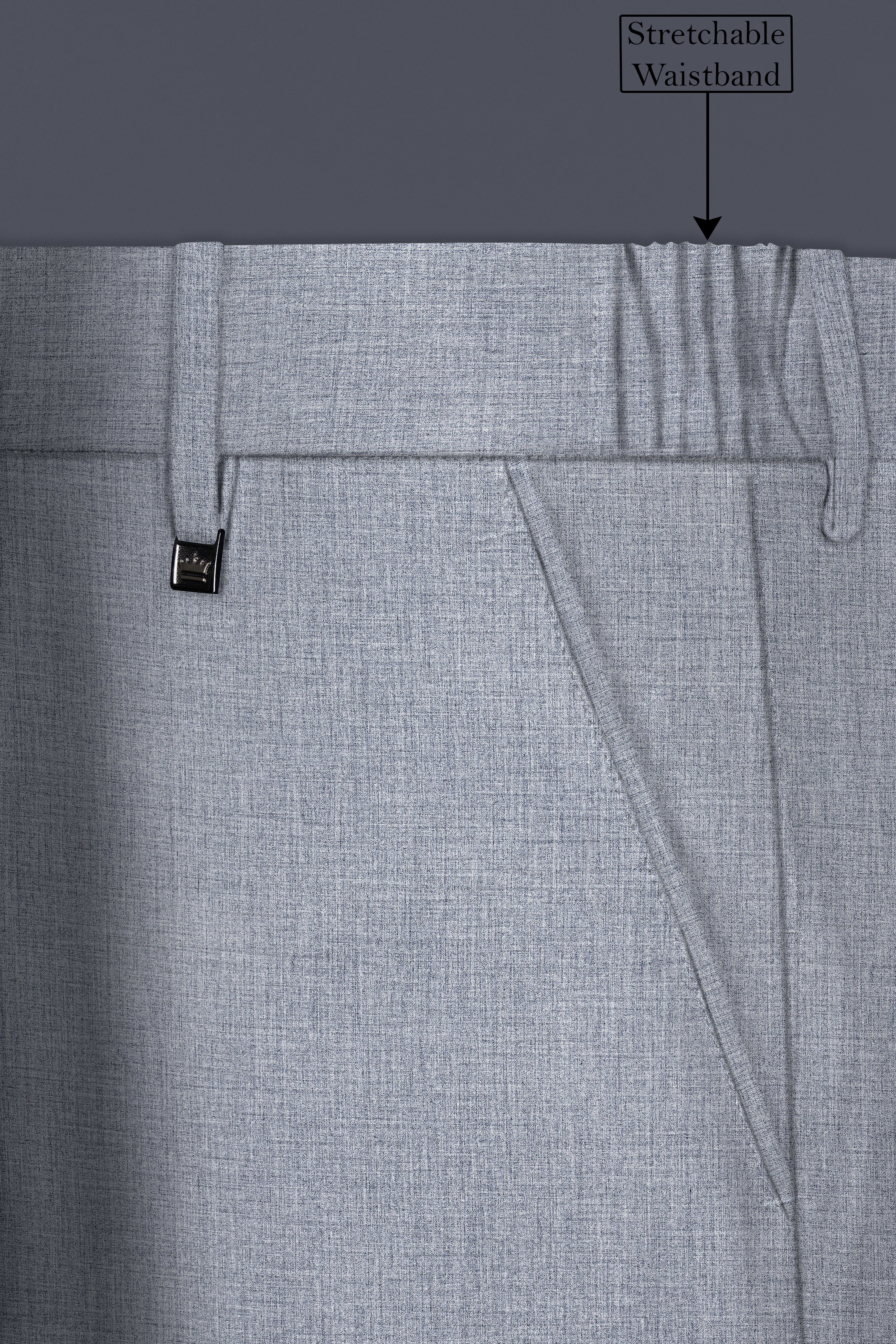 Manatee Gray Textured Wool Rich Stretchable Waistband Pant