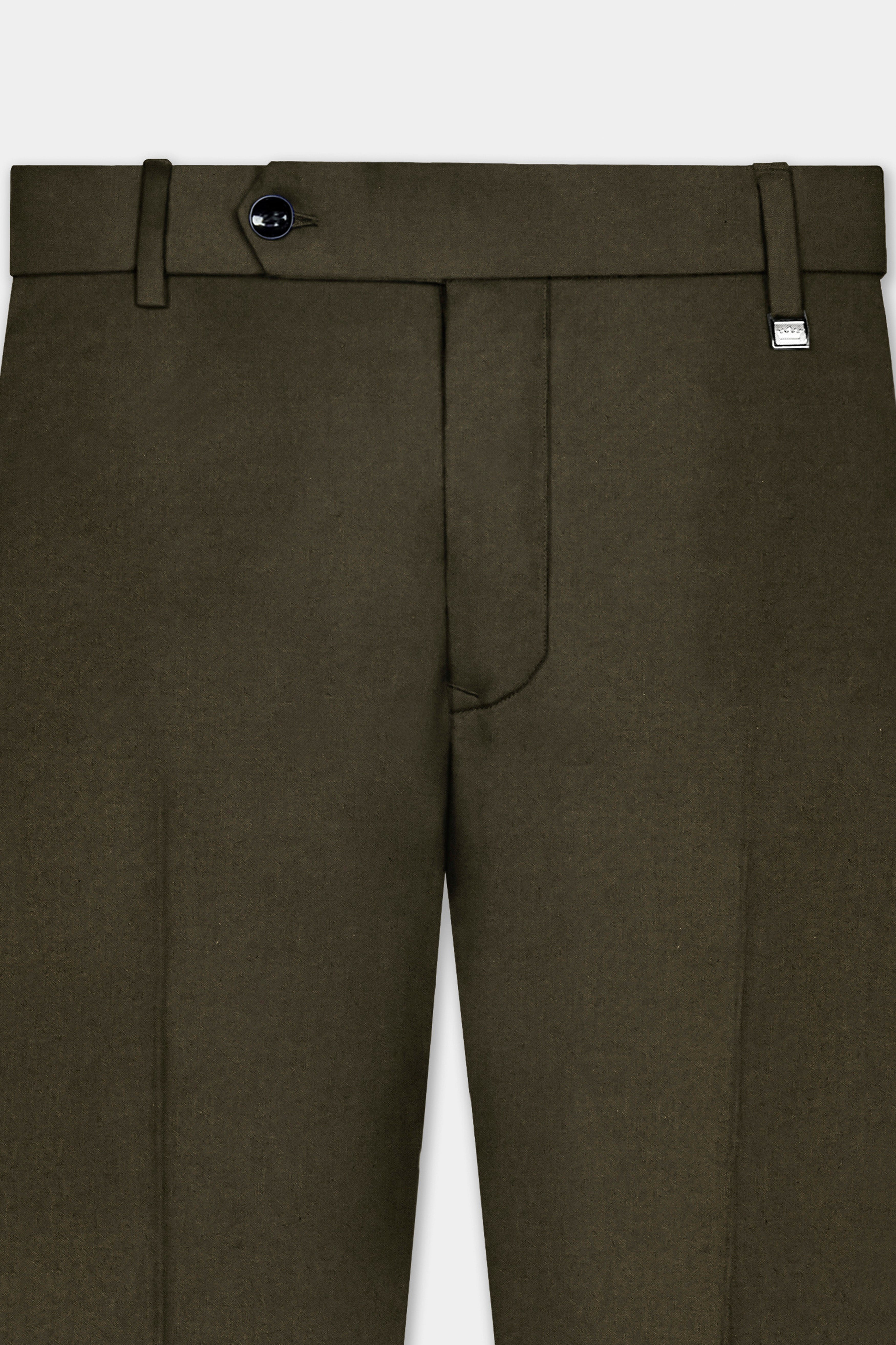 Bistre Green Solid Cotton Stretchable Waistband Pant