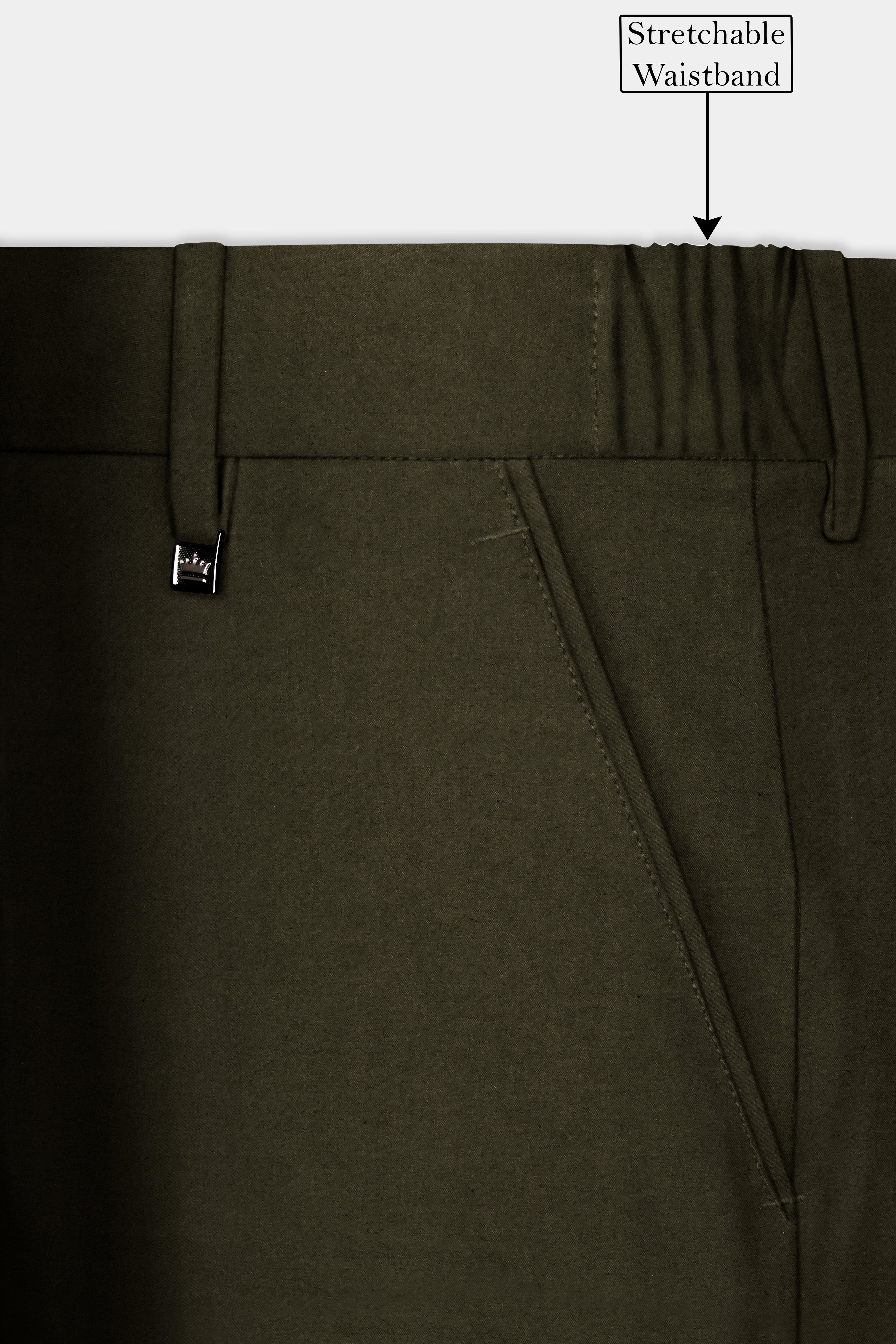 Bistre Green Solid Cotton Stretchable Waistband Pant
