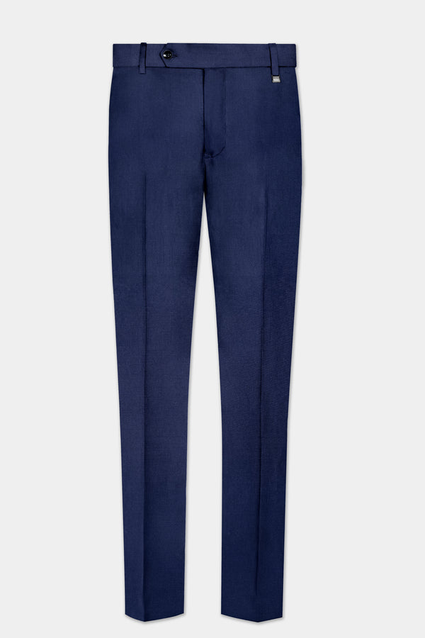 Bunting Blue Solid Wool Rich Stretchable Waistband Pant