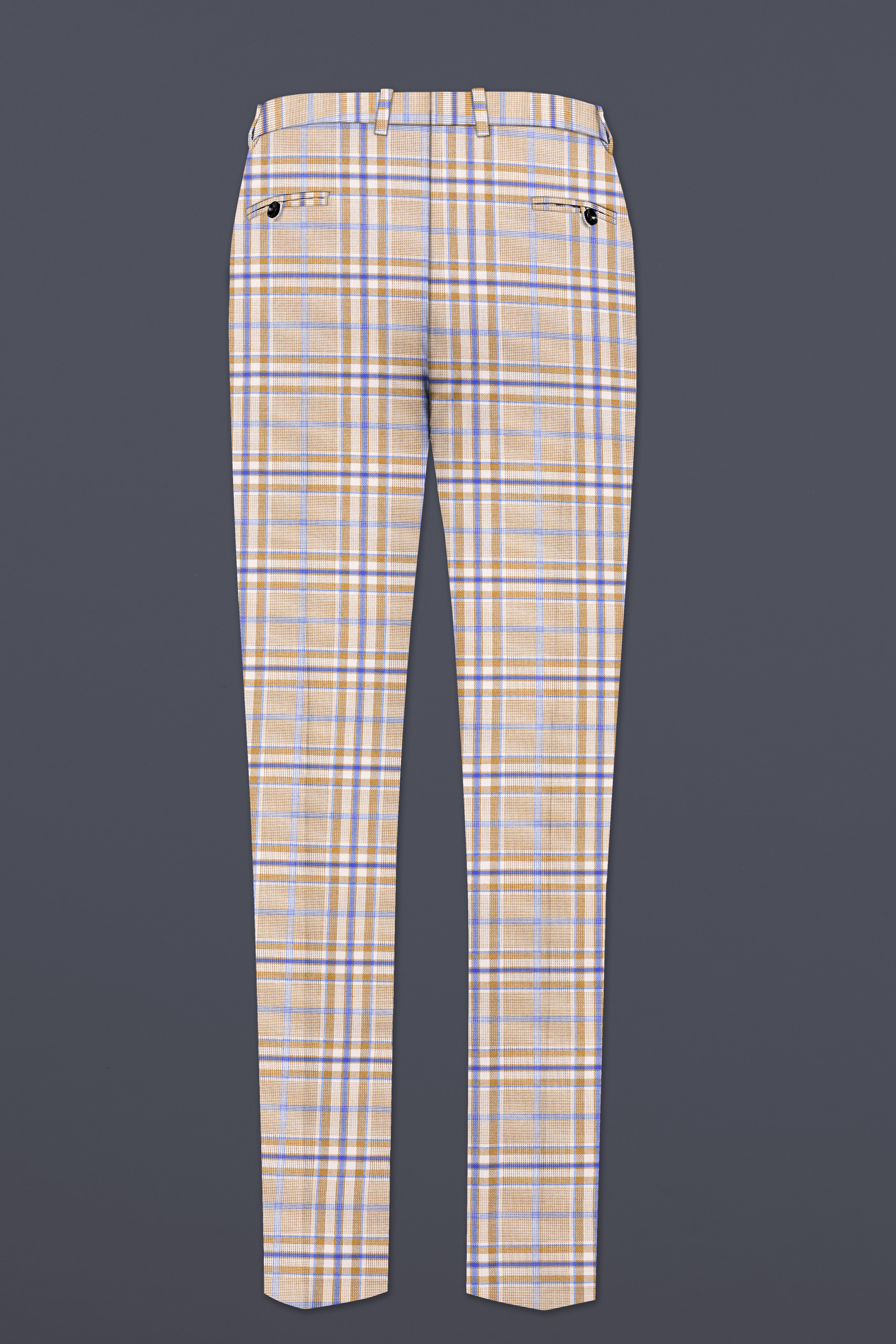 Orchid Cream And Wild Blue Plaid Wool Rich Stretchable Waistband Pant