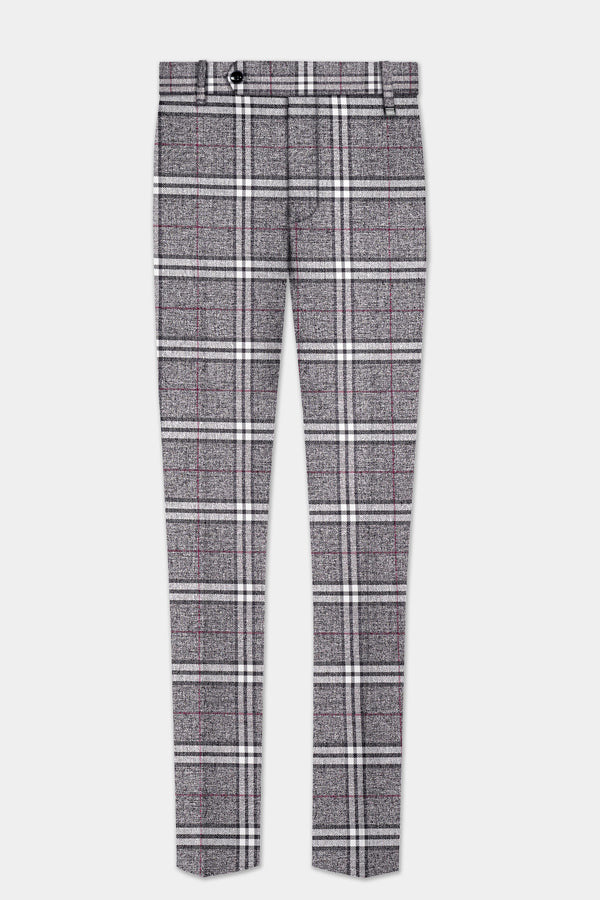 Granite Gray Plaid Wool Rich Stretchable Waistband Pant