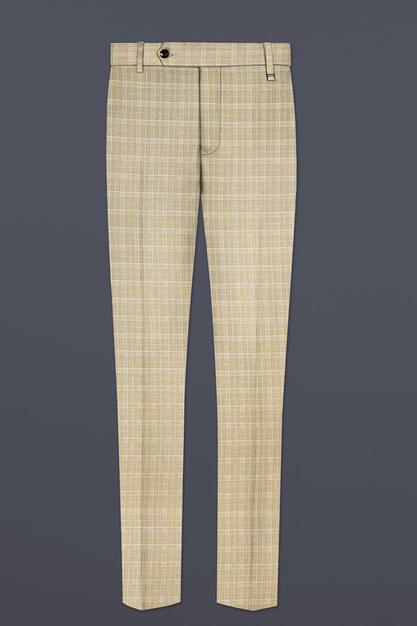 Eagle Cream Plaid Wool Rich Stretchable Waistband Pant