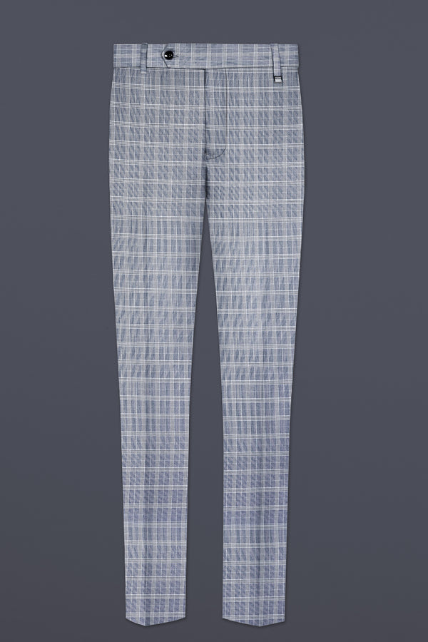 Mountain Mist Blue Plaid Wool Rich Stretchable Waistband Pant