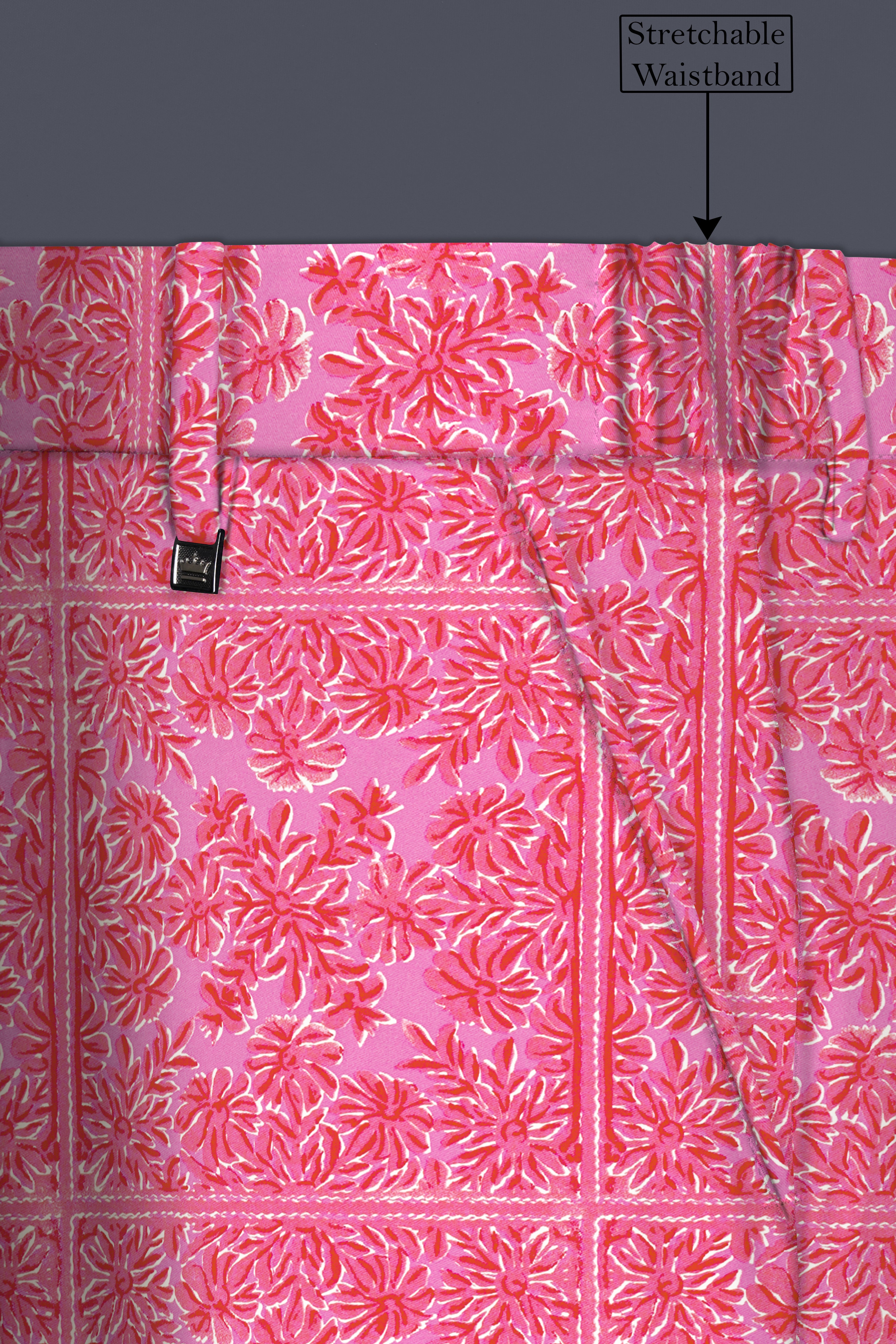 Thulian Pink Prints Cotton Stretchable Waistband Pant