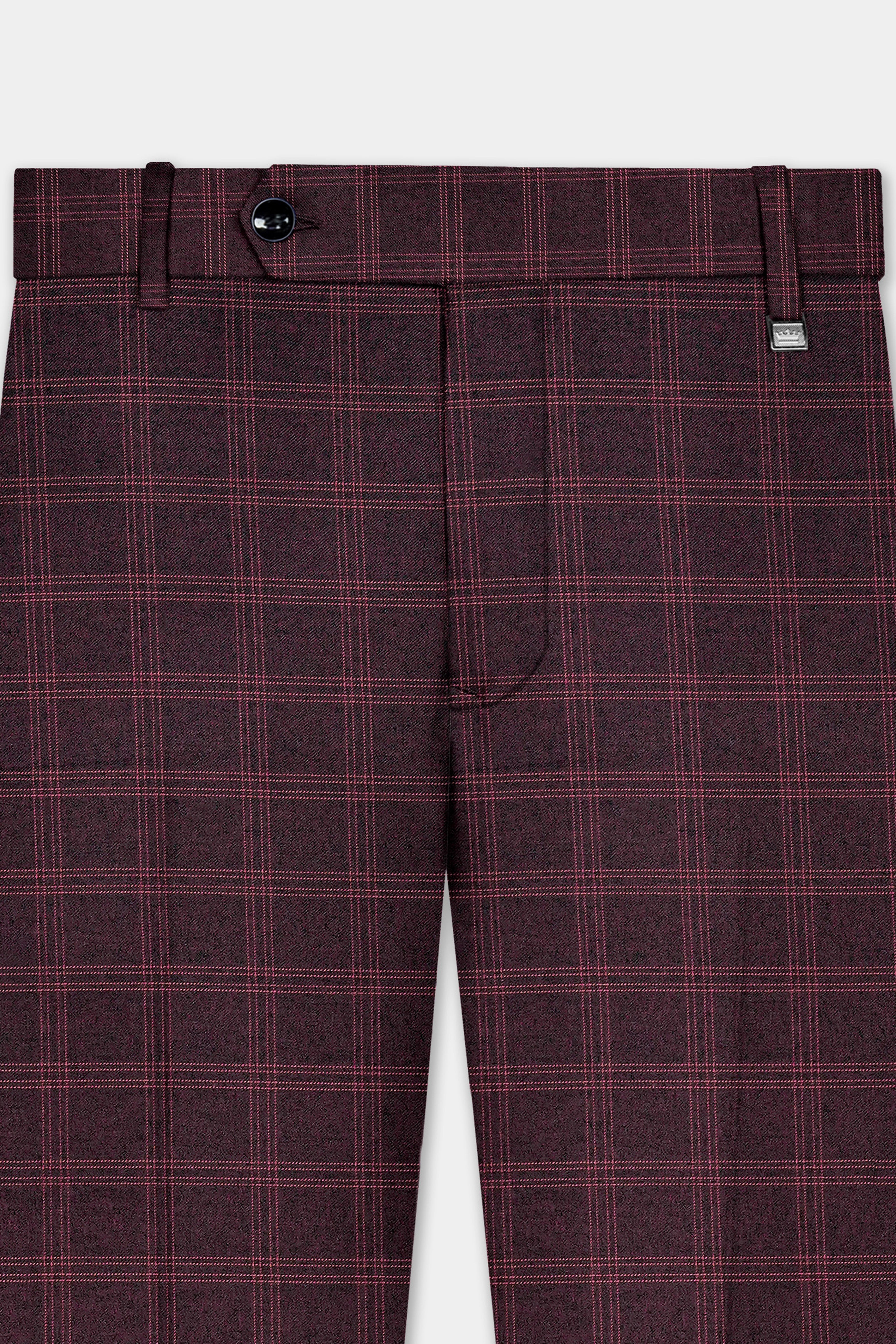 Russett Maroon Plaid Wool Rich Stretchable Waistband Pant