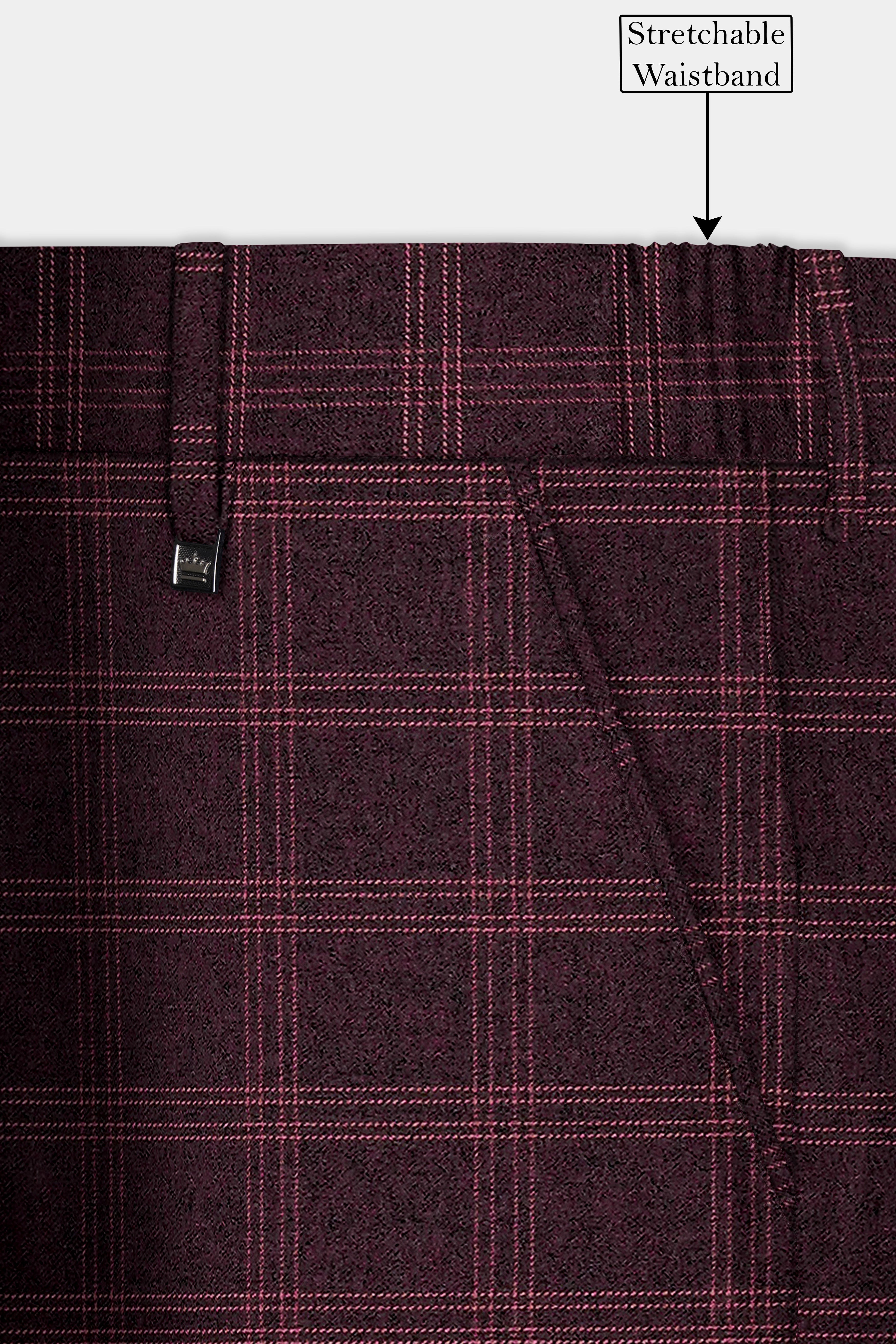 Russett Maroon Plaid Wool Rich Stretchable Waistband Pant