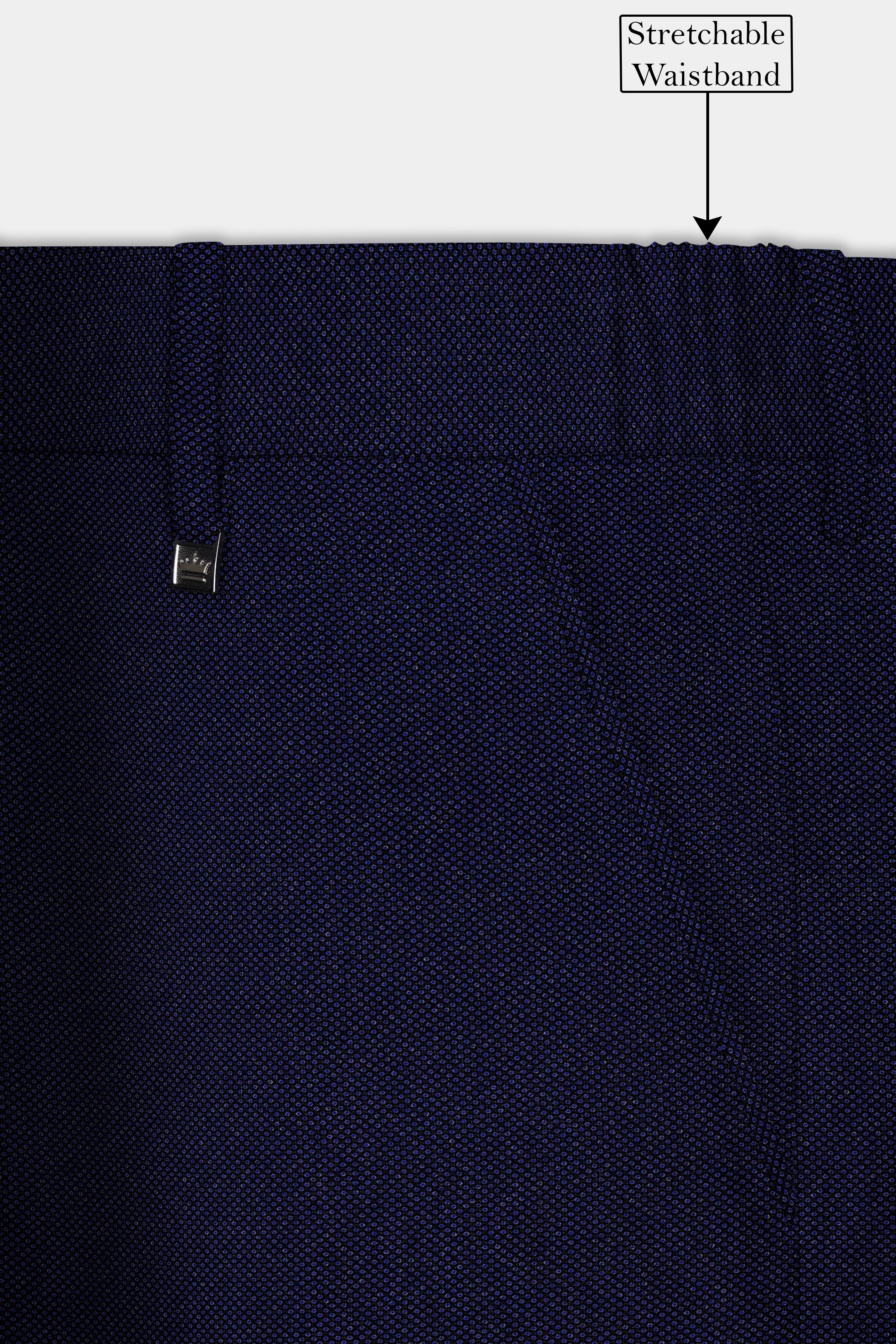 Midnight Blue Textured Wool Rich Stretchable Waistband Pant