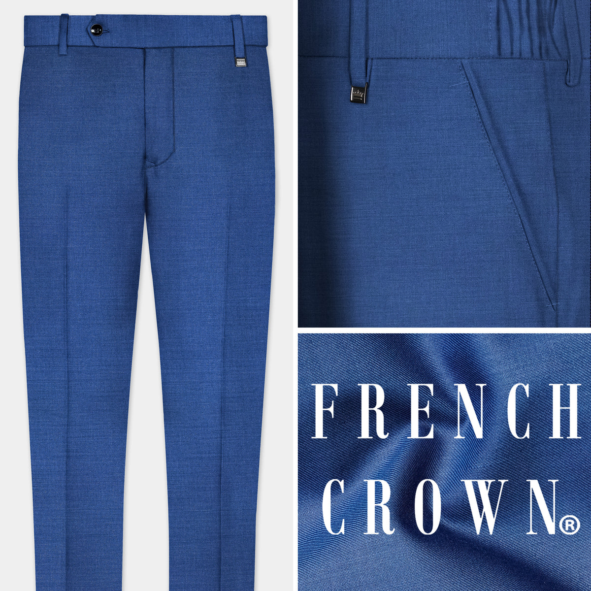 Cobalt Blue Solid Premium Wool Rich Pant For