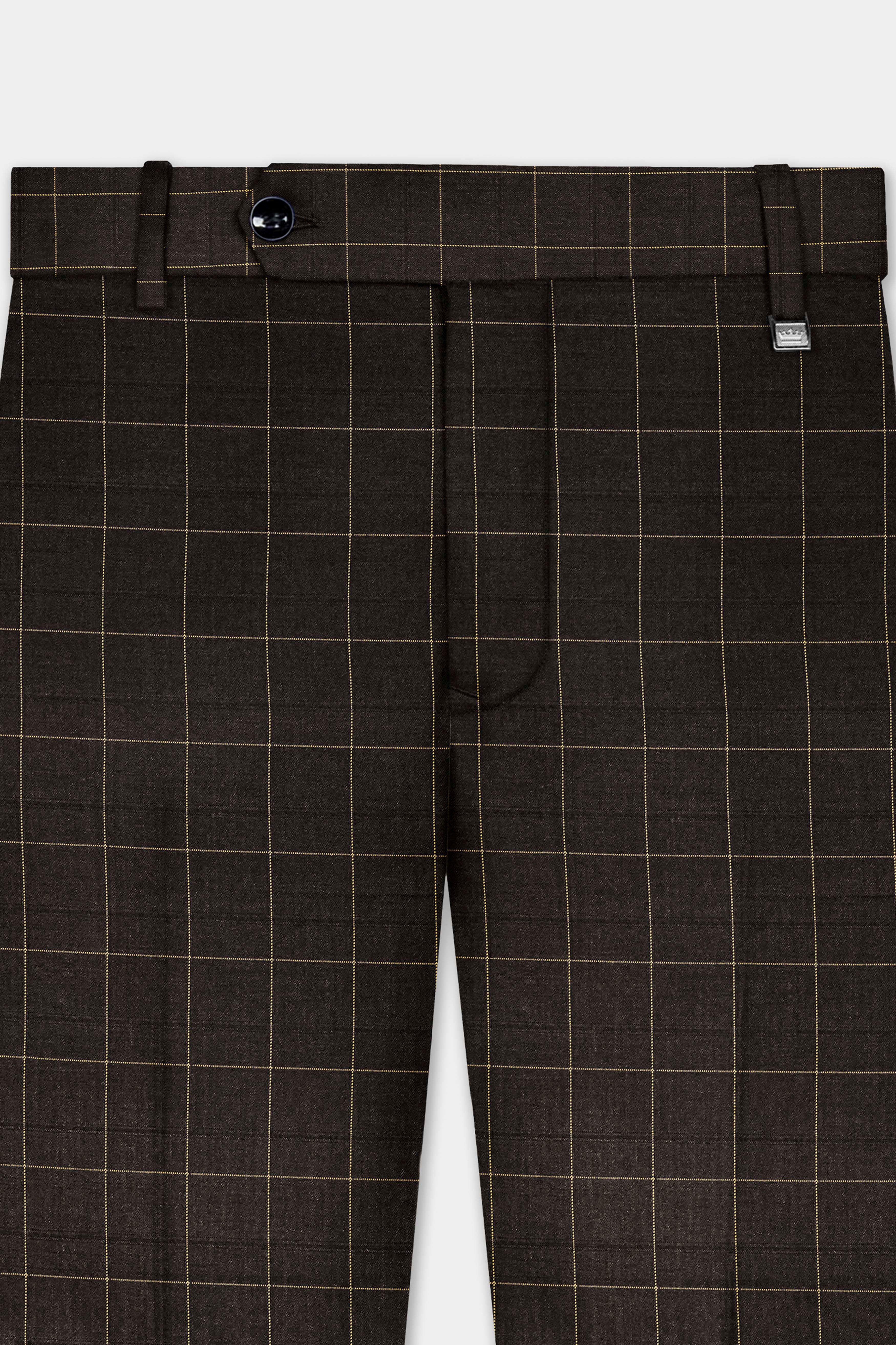 Eclipse Brown Plaid Wool Rich Stretchable Waistband Pant