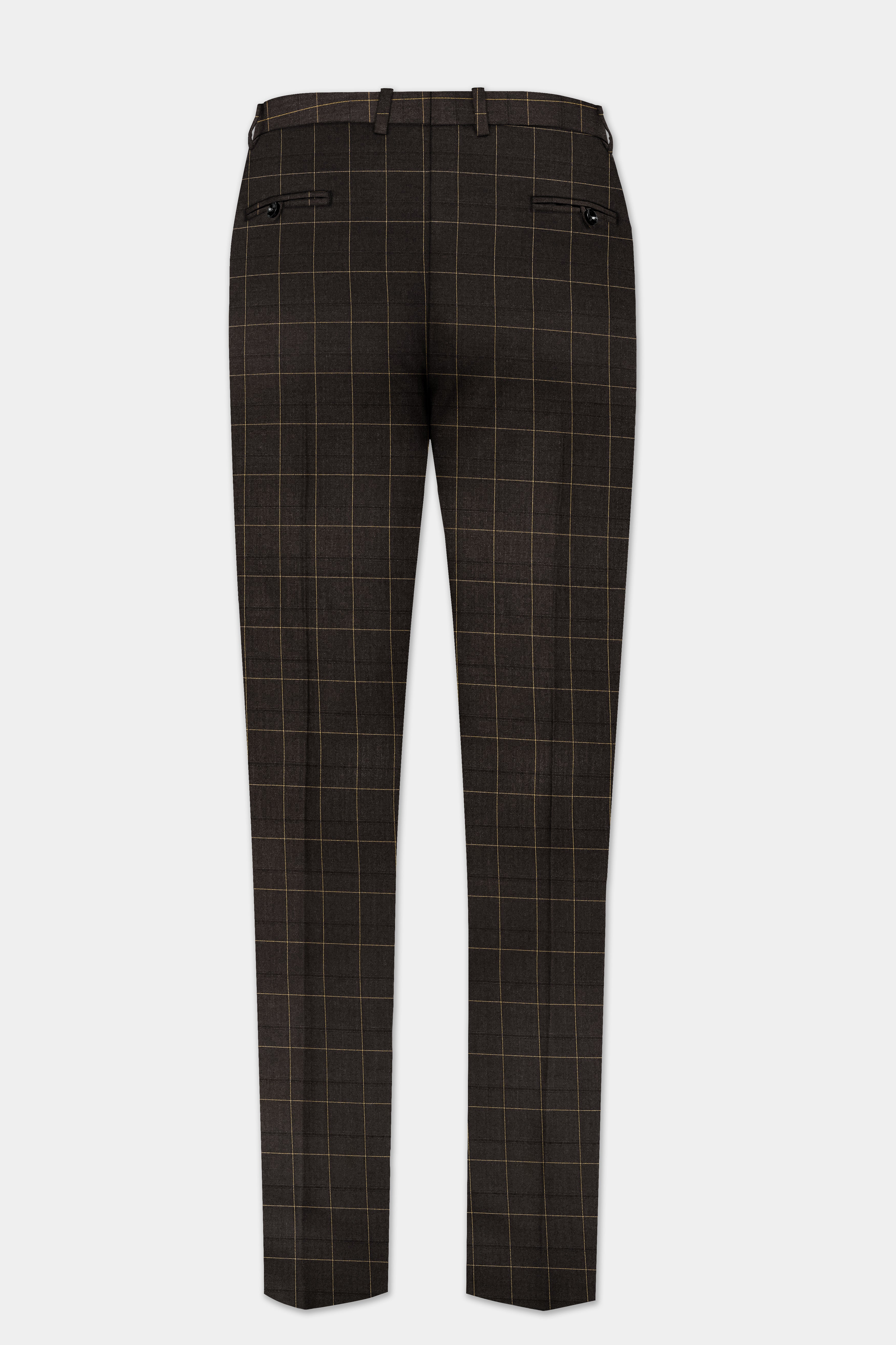 Eclipse Brown Plaid Wool Rich Stretchable Waistband Pant