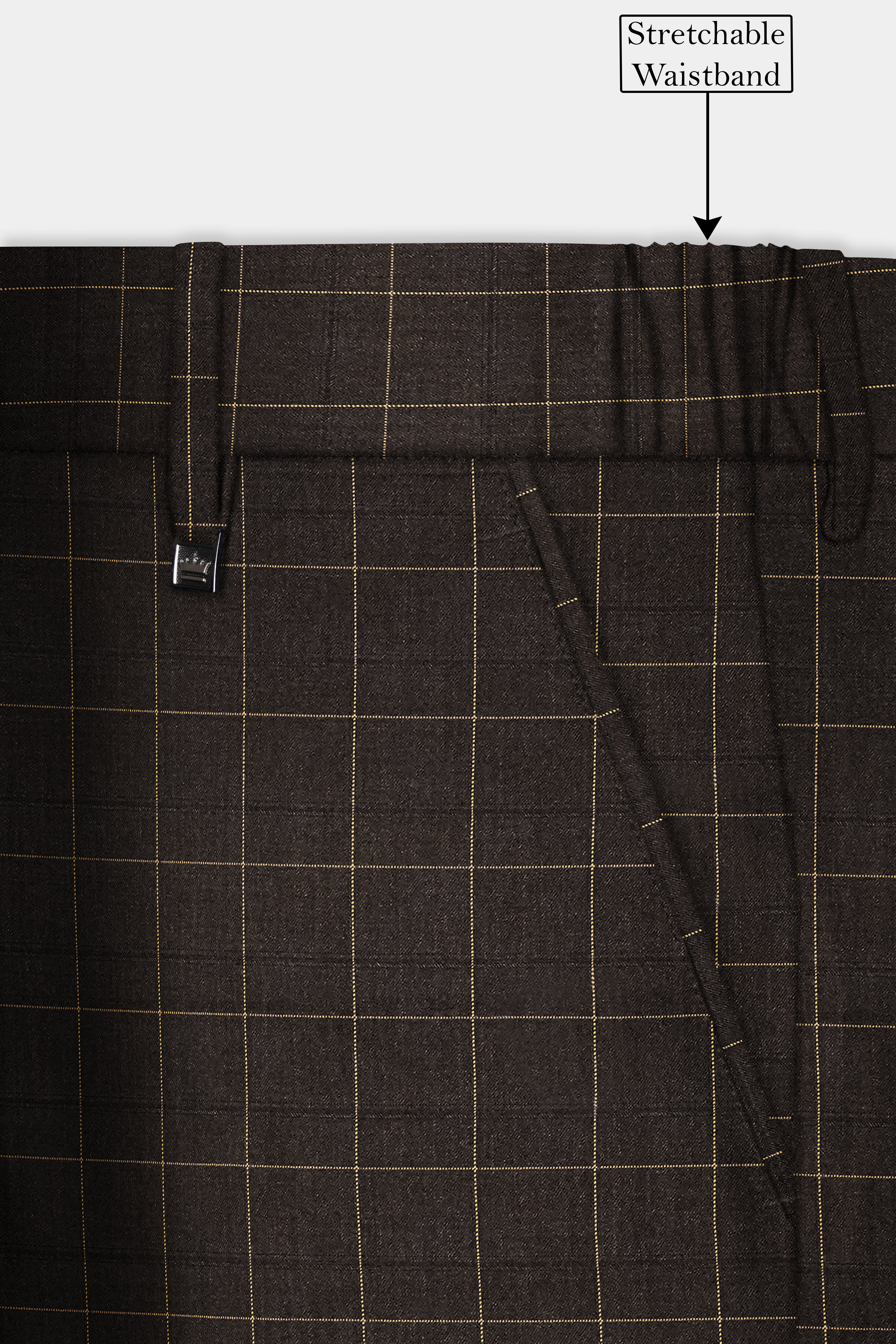 Eclipse Brown Plaid Wool Rich Stretchable Waistband Pant