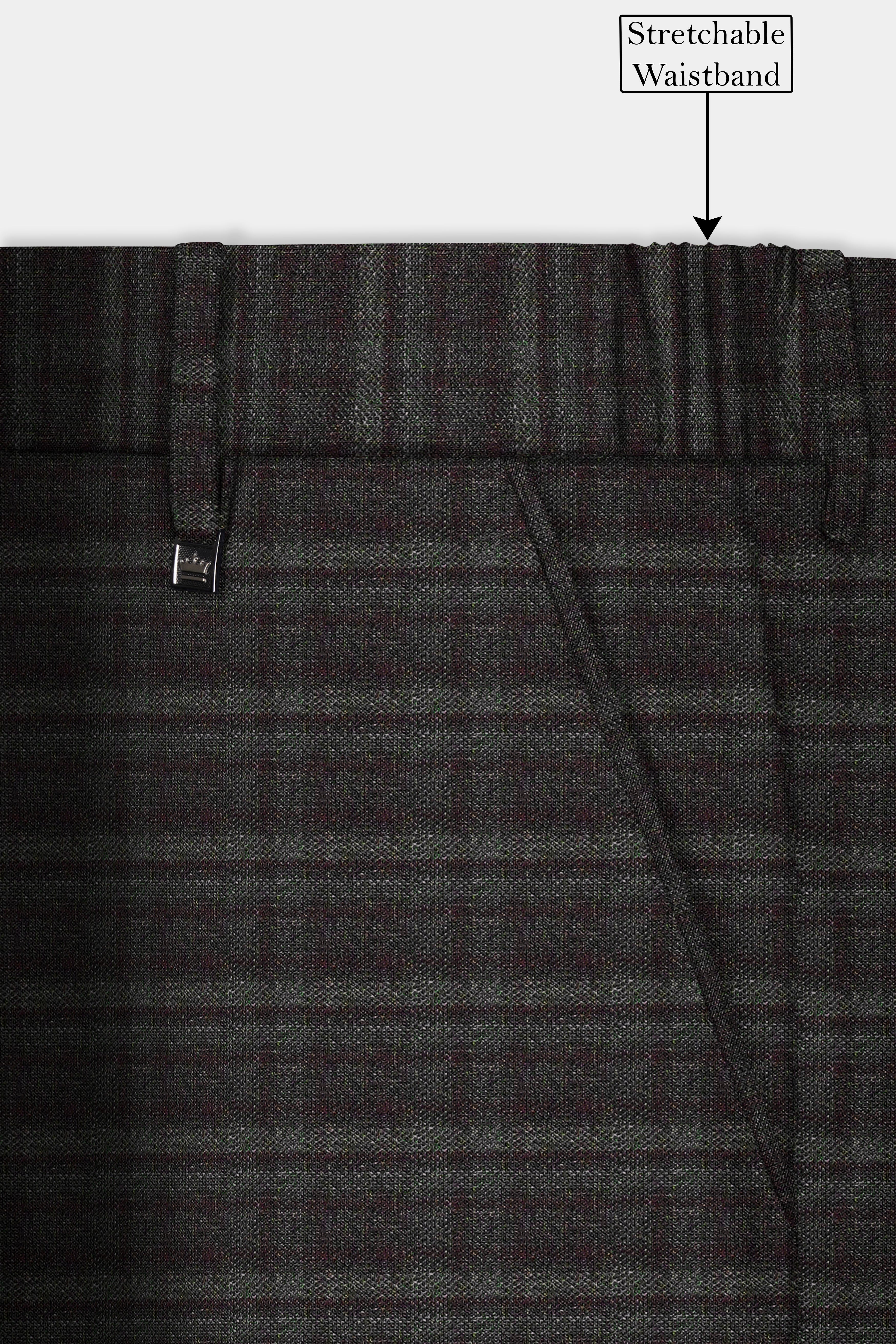 Zeus Gray And Lisbon Green Plaid Wool Rich Stretchable Waistband Pant