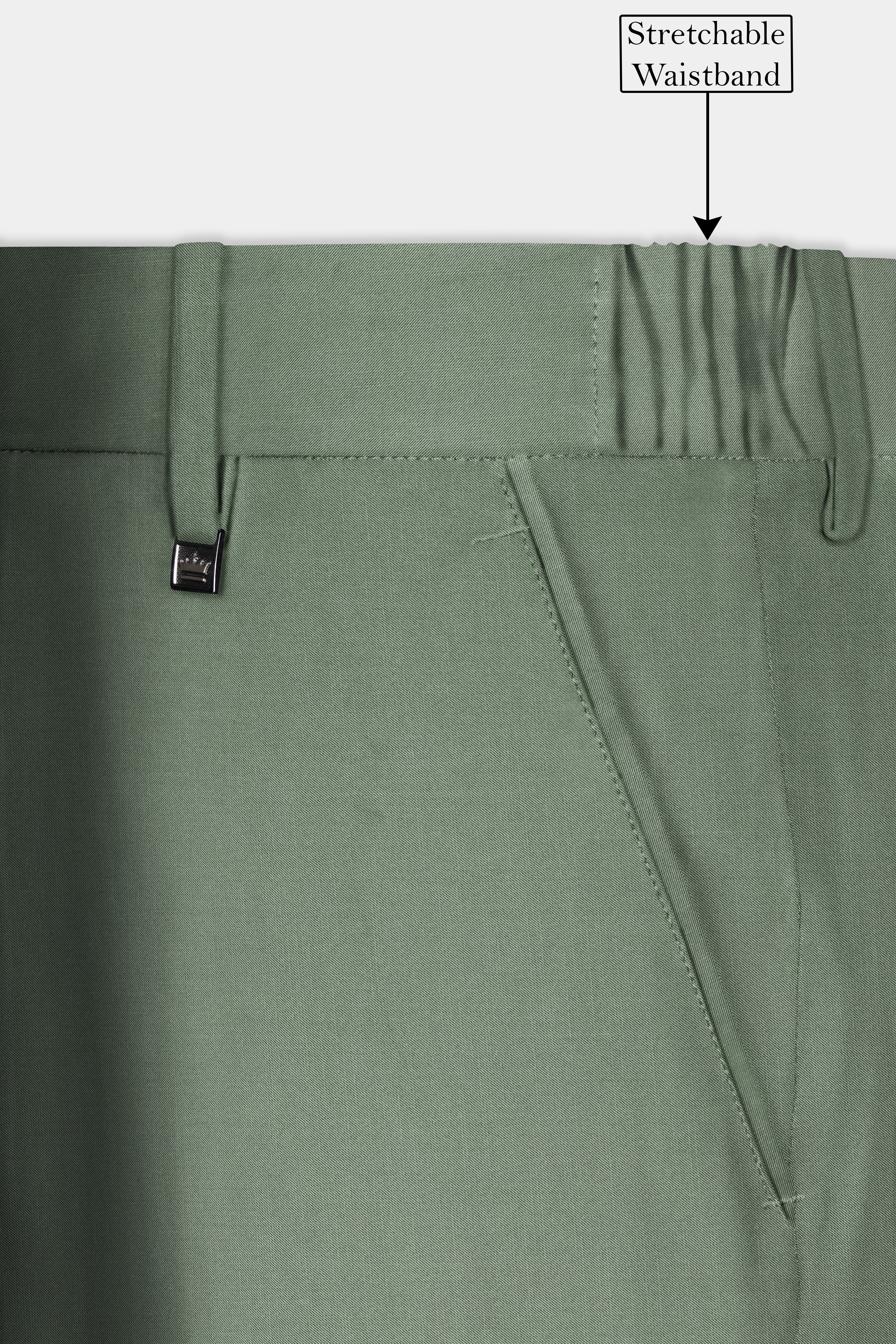 Spanish Green Solid Wool Rich Stretchable Waistband Pant