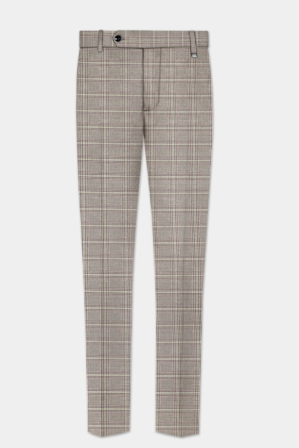 Café Noir Brown Plaid Wool Rich Stretchable Waistband Pant