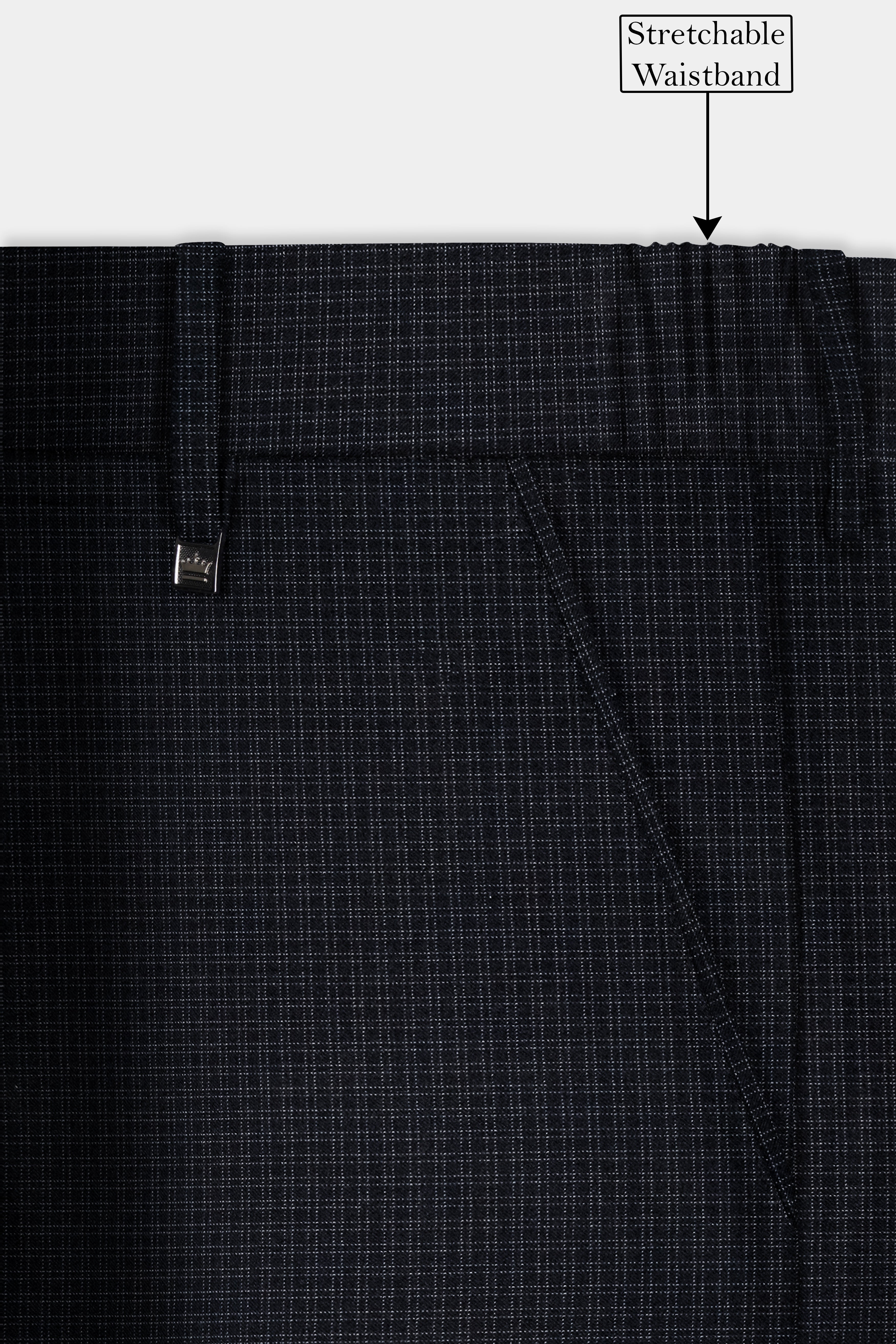 Bunker Black Micro Checked Wool Rich Stretchable Waistband Pant