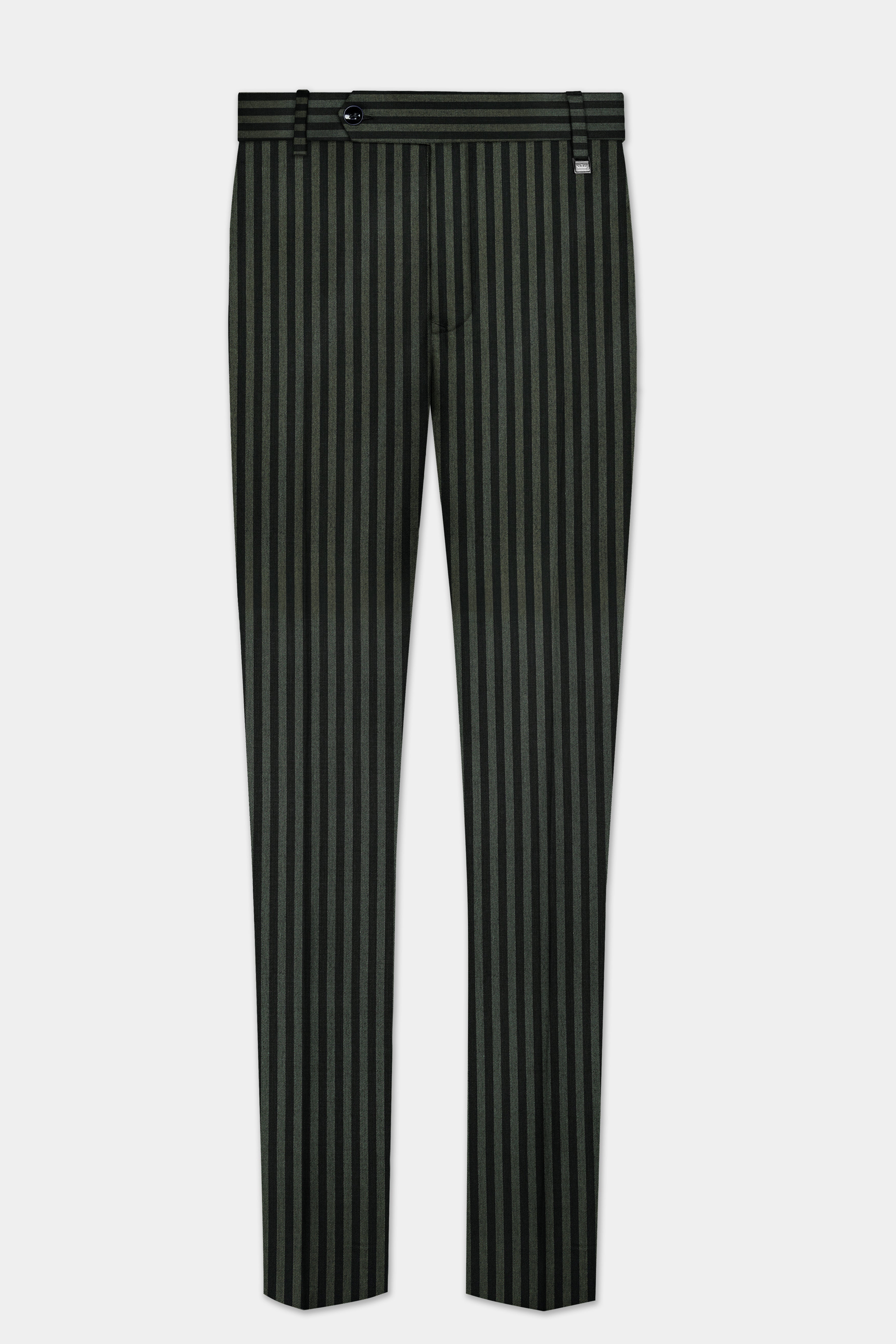 Racing Green And Jade Black Striped Wool Rich Pant