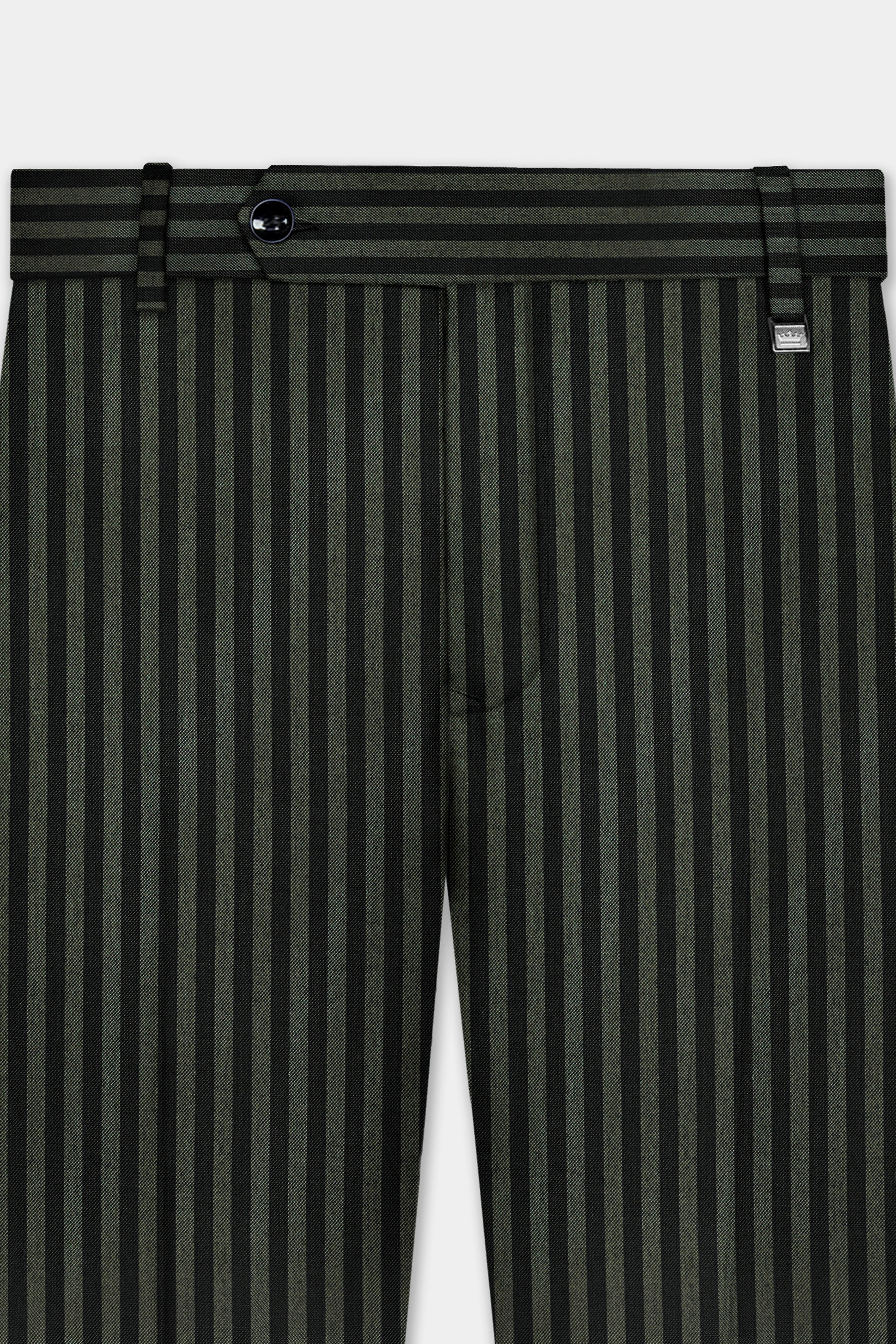 Racing Green And Jade Black Striped Wool Rich Pant