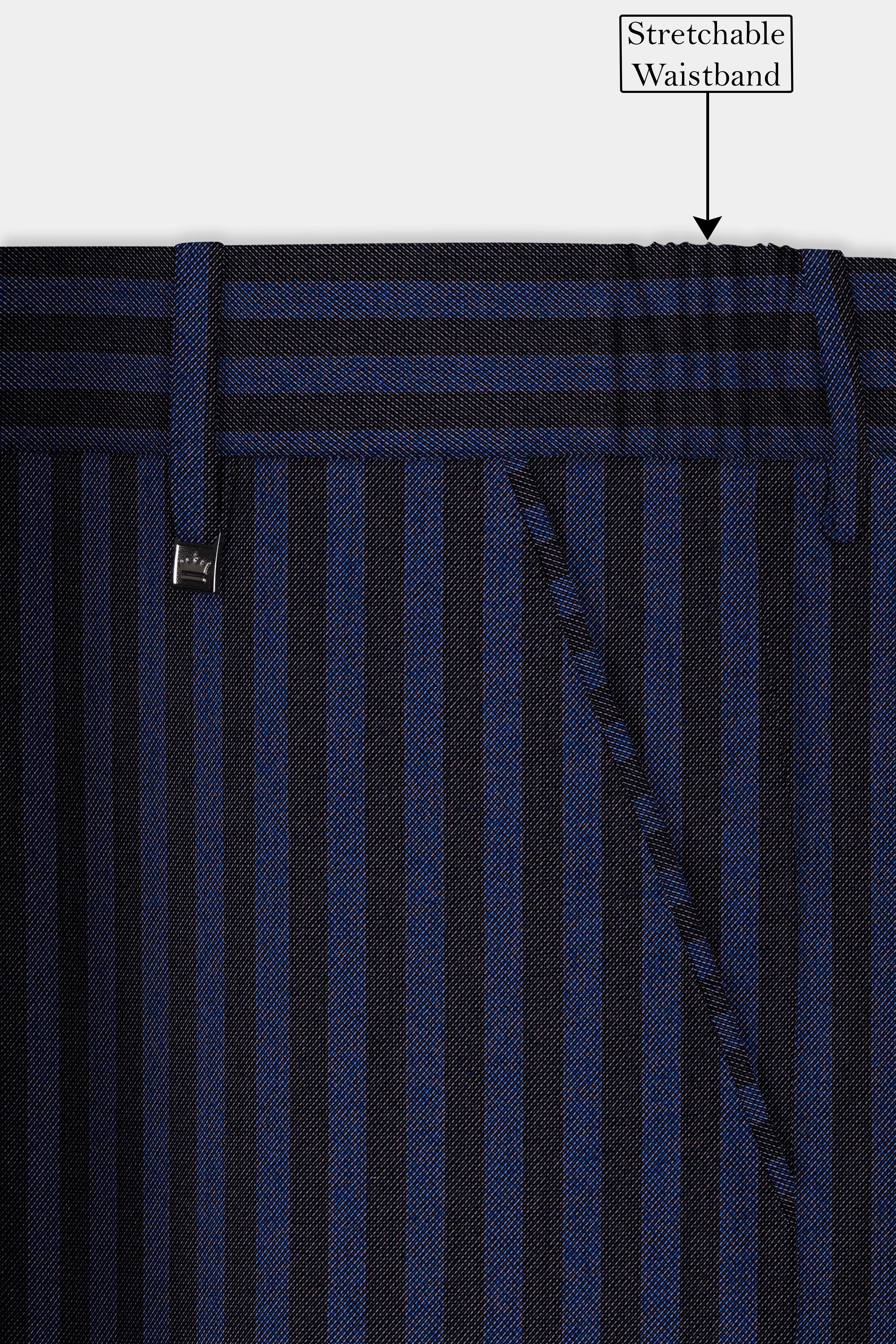 Royal Blue And Jade Black Striped Wool Rich Pant