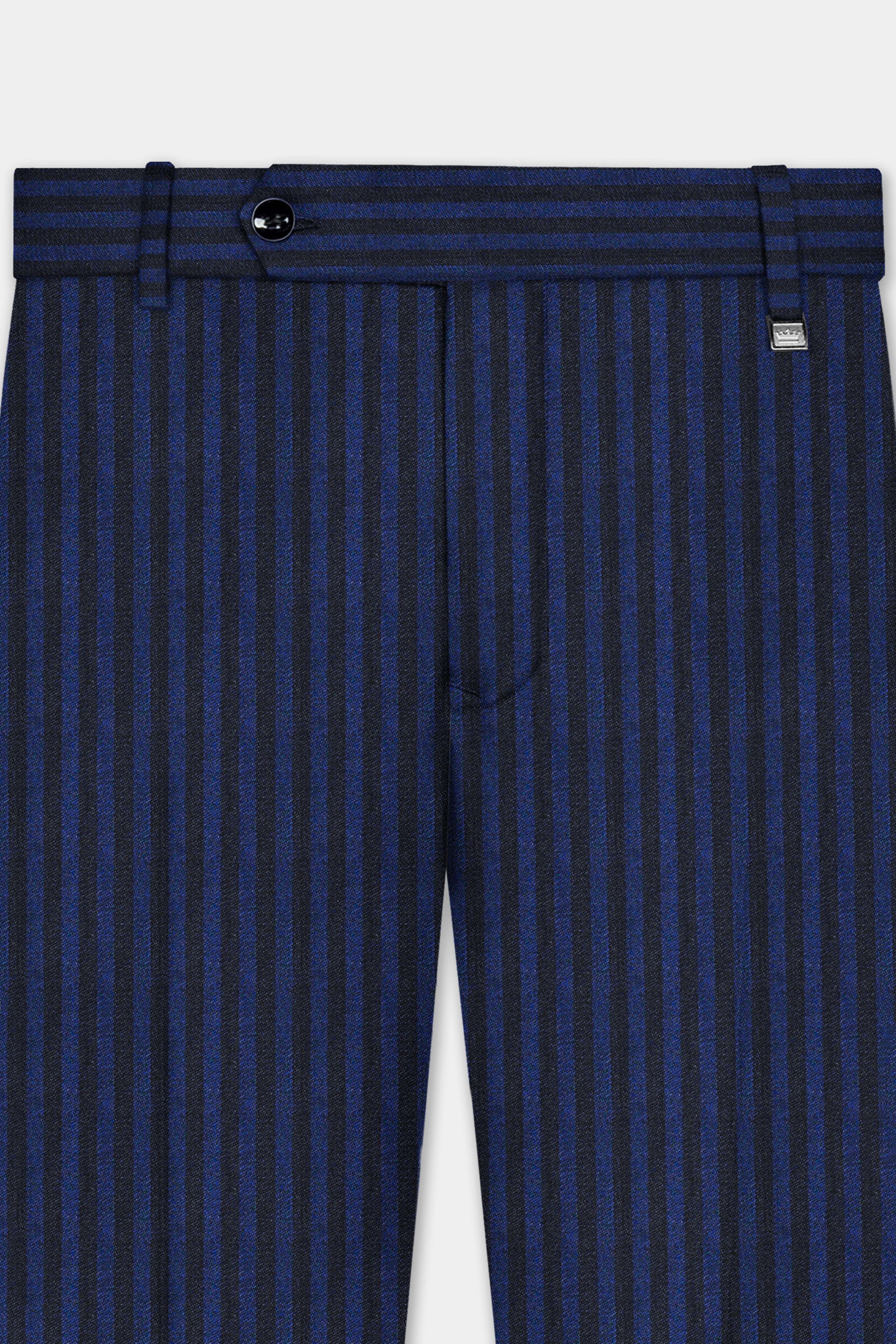 Biscay Blue And Jade Black Stripes Premium Wool Blend Pant For