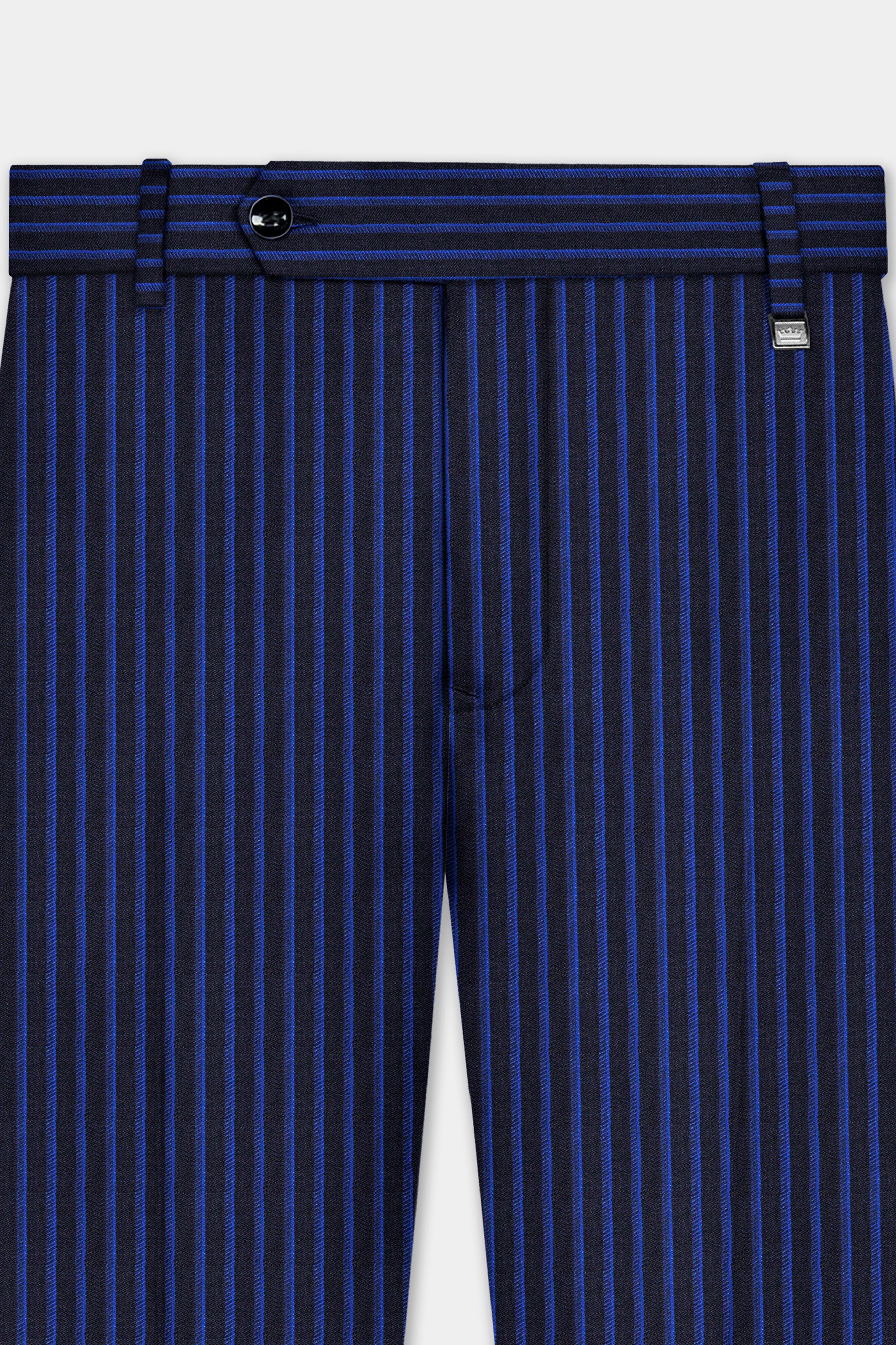 Sapphire Blue And Jade Blue Striped Wool Rich Pant