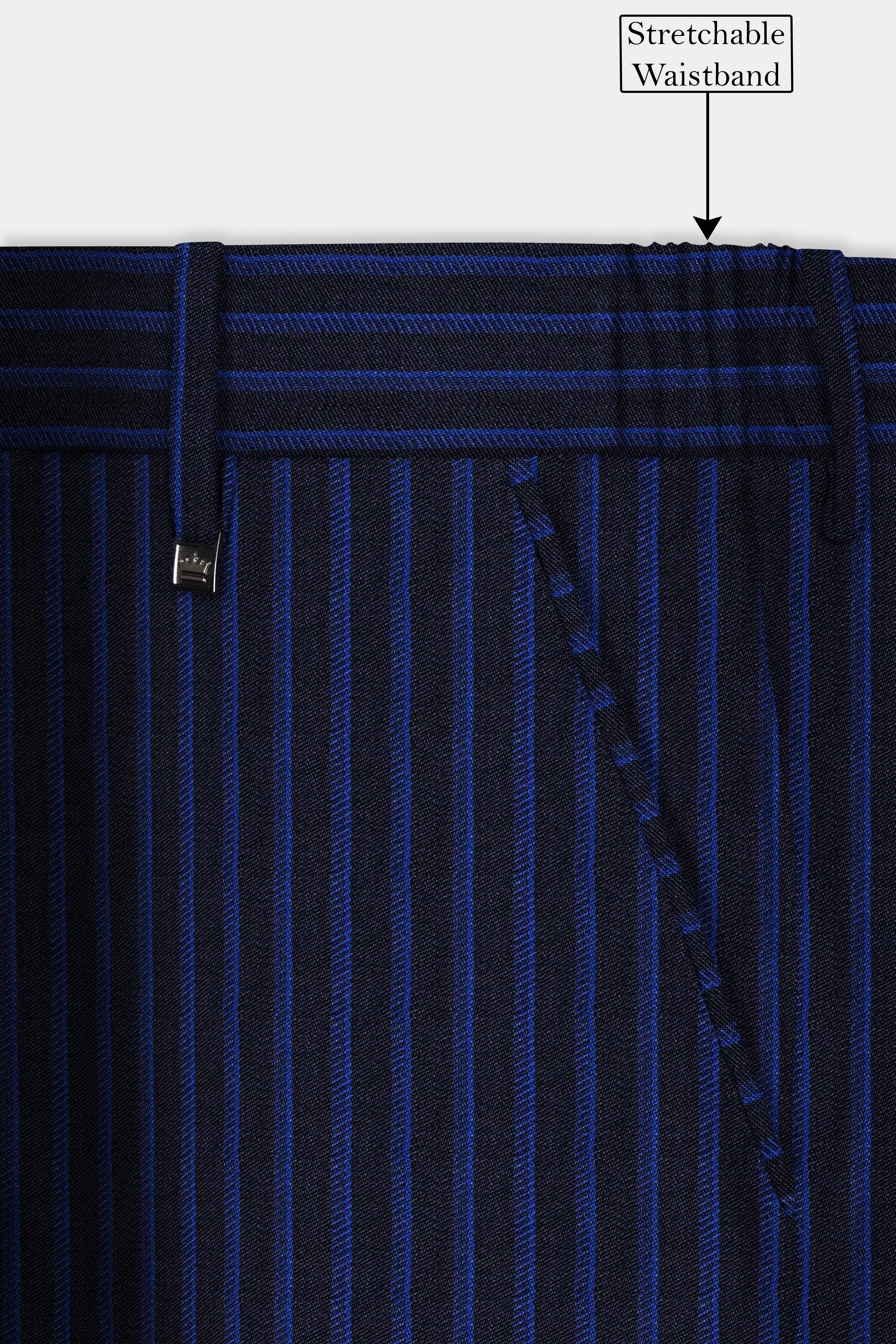 Sapphire Blue And Jade Blue Striped Wool Rich Pant