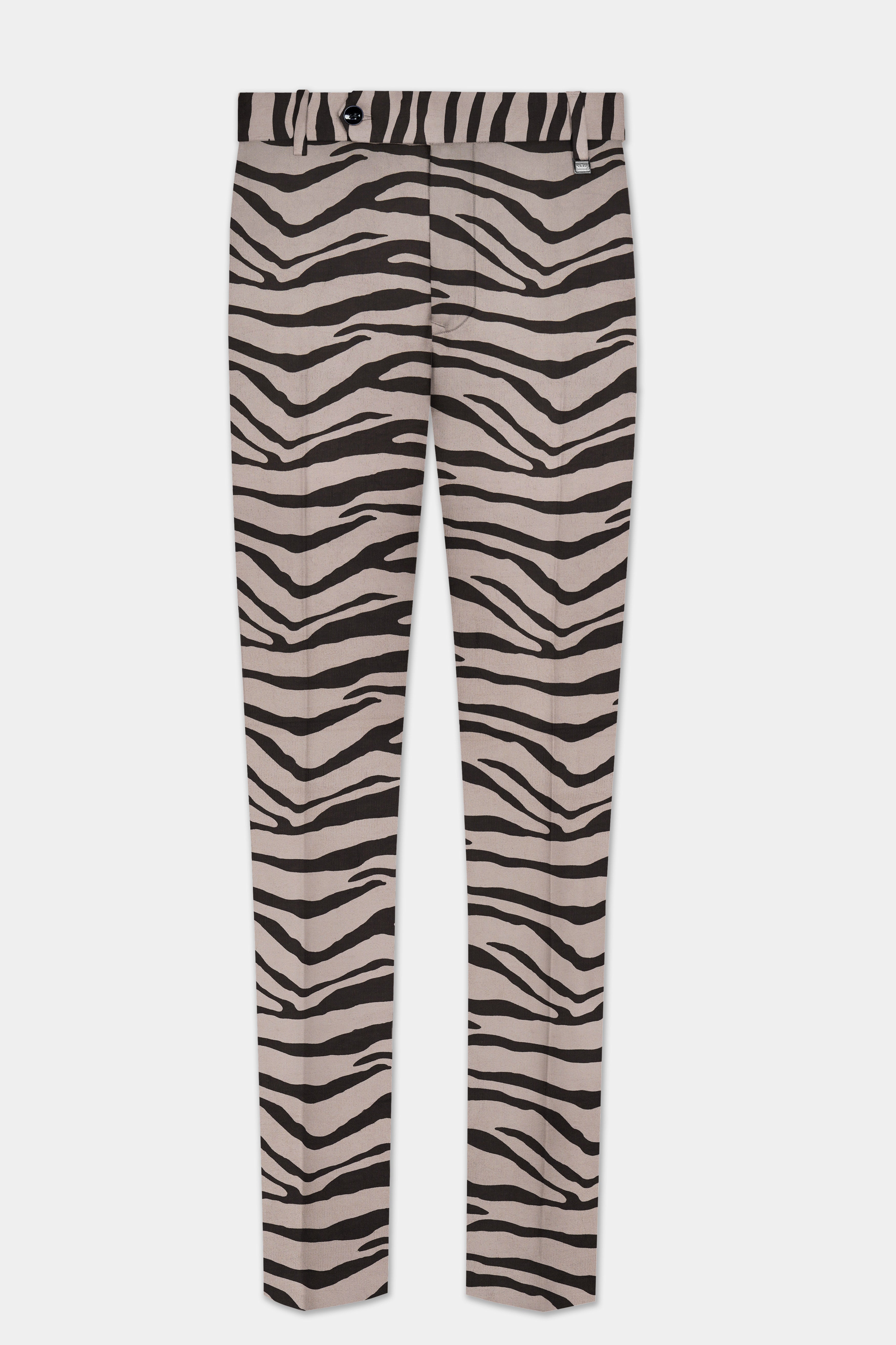 Silk Cream And Zeus Brown Animal Printed Corduroy Cotton Pant