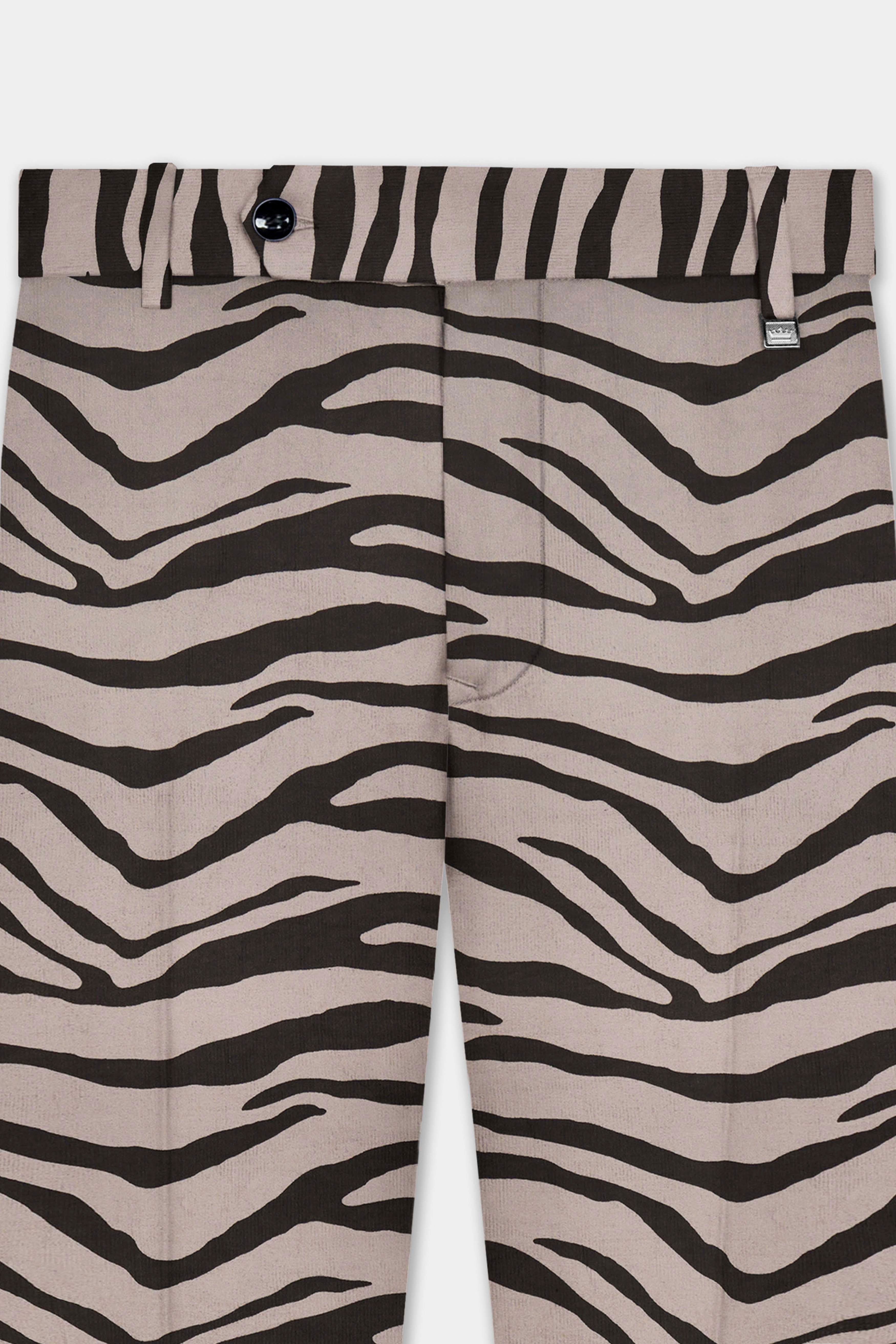 Silk Cream And Zeus Brown Animal Printed Corduroy Cotton Pant