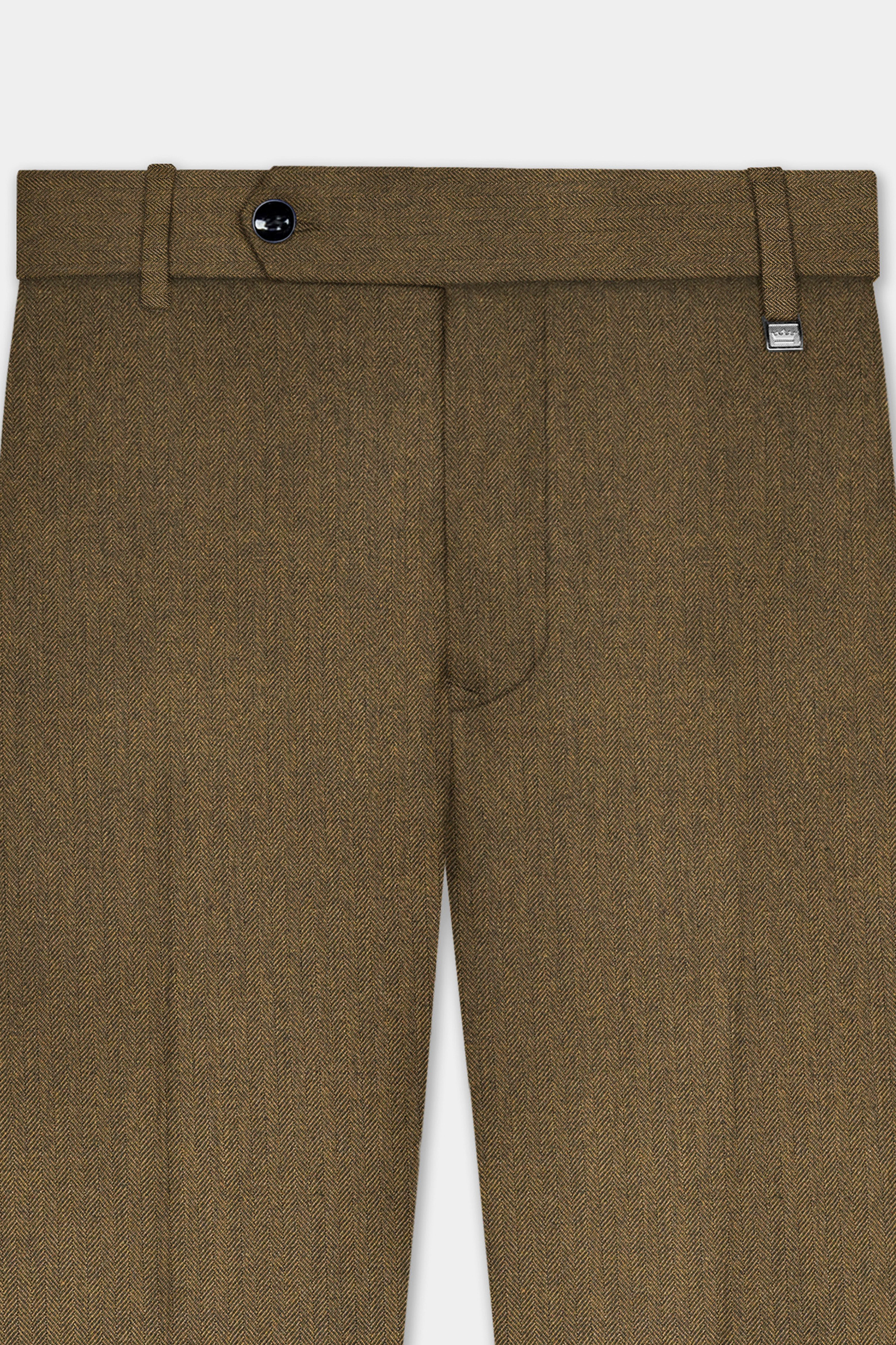 Bronze herringbone Plaid Tweed Stretchable Waistband Pant