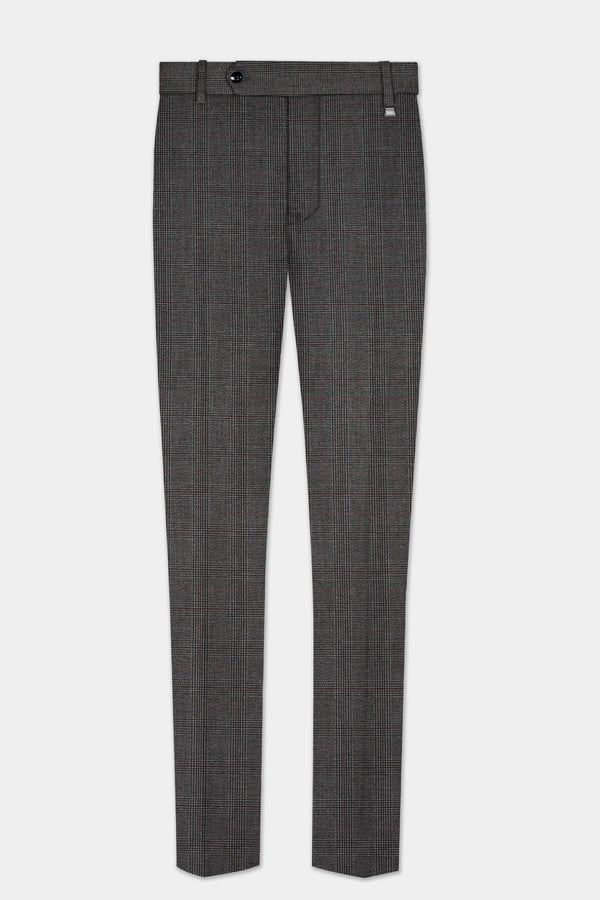 Iridium Gray Plaid Wool Rich Stretchable Waistband Pant