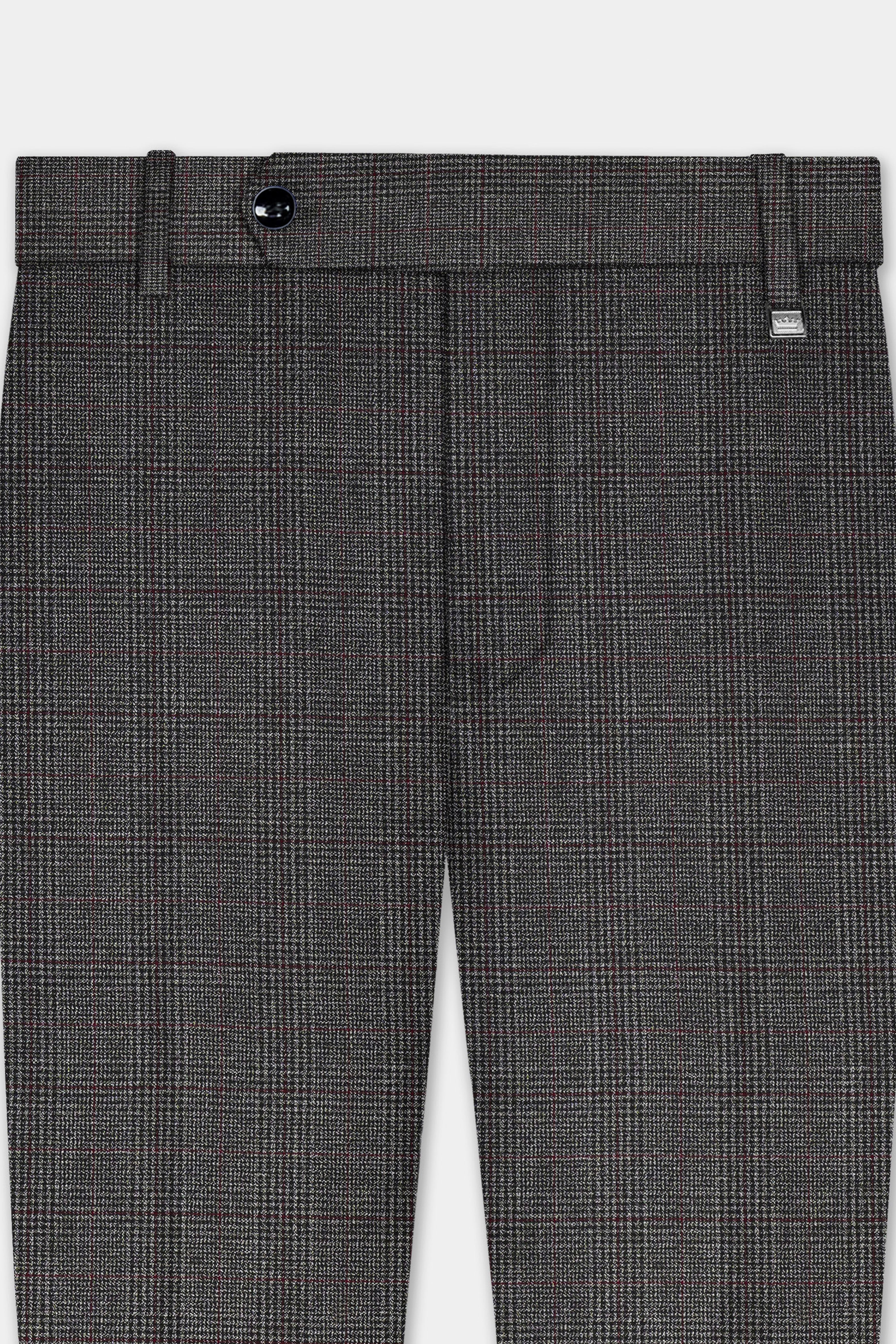 Iridium Gray Plaid Wool Rich Stretchable Waistband Pant