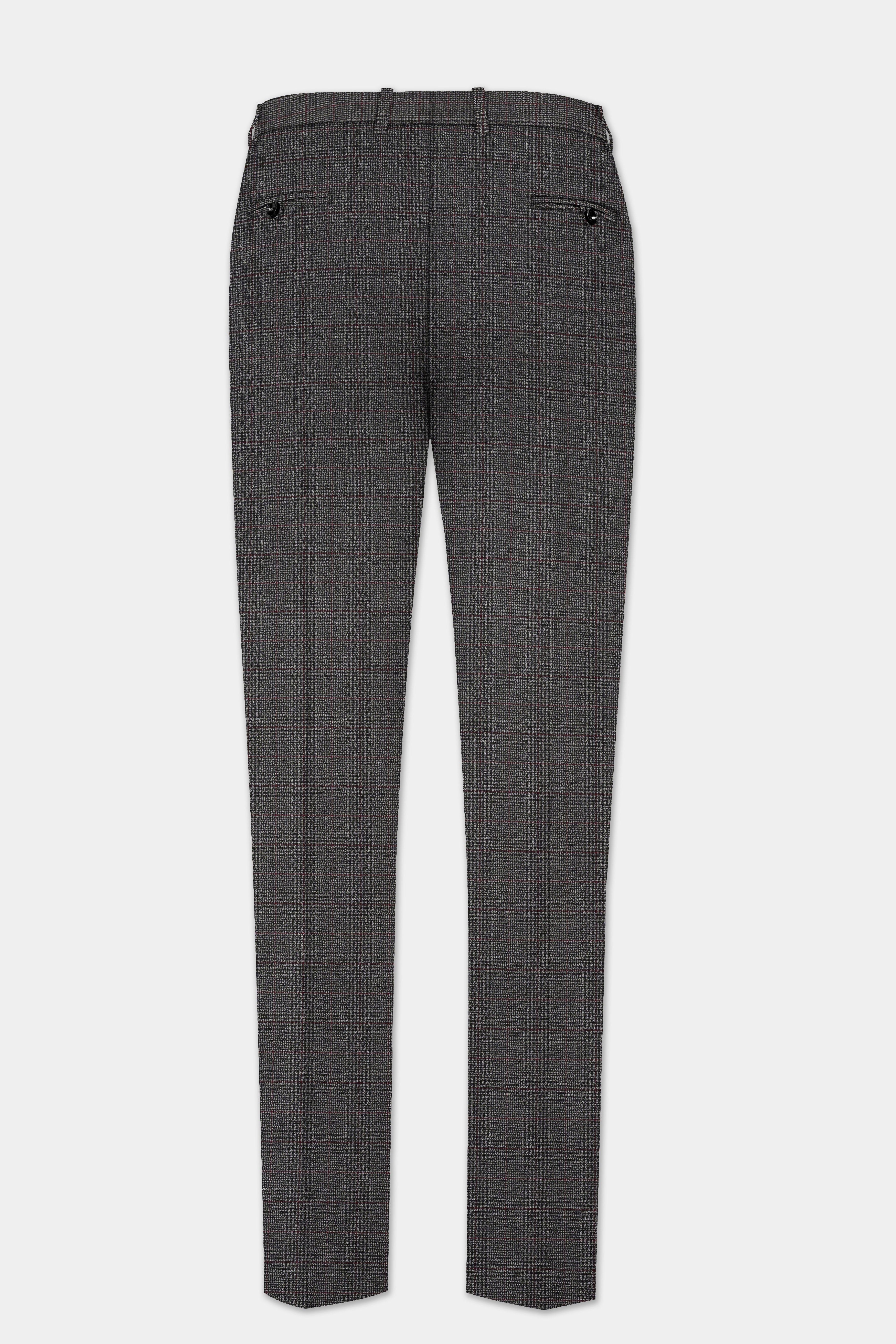 Iridium Gray Plaid Wool Rich Stretchable Waistband Pant