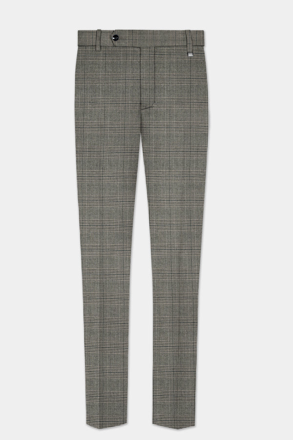 Spicy Brown Plaid Tweed Stretchable Waistband Pant